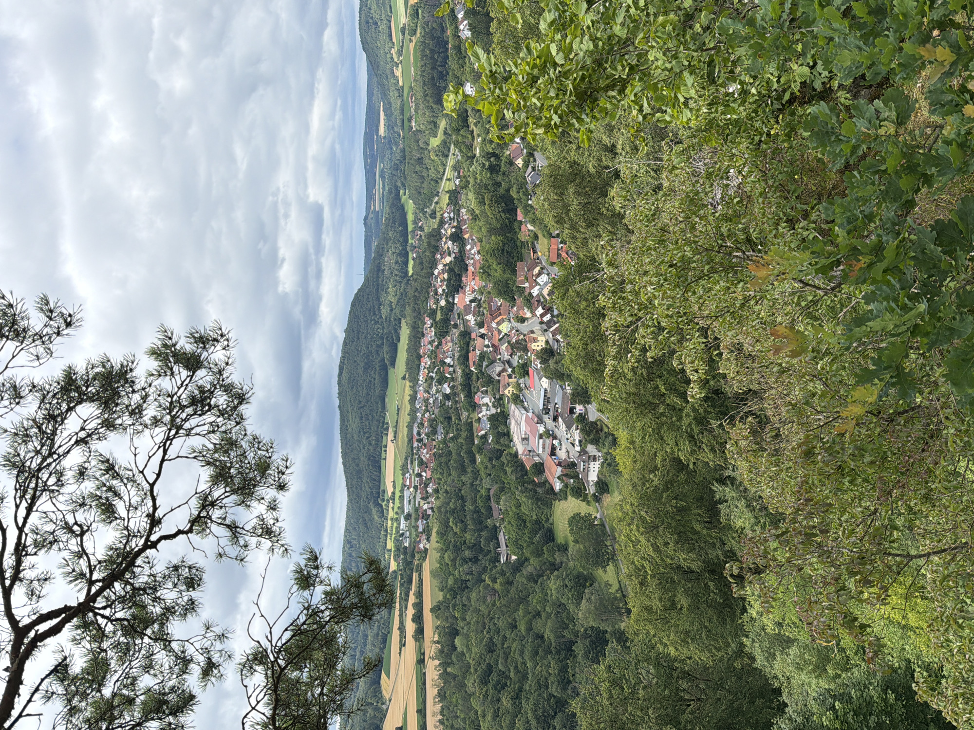 Hilltop gazebo overlooks a Franconian valley town