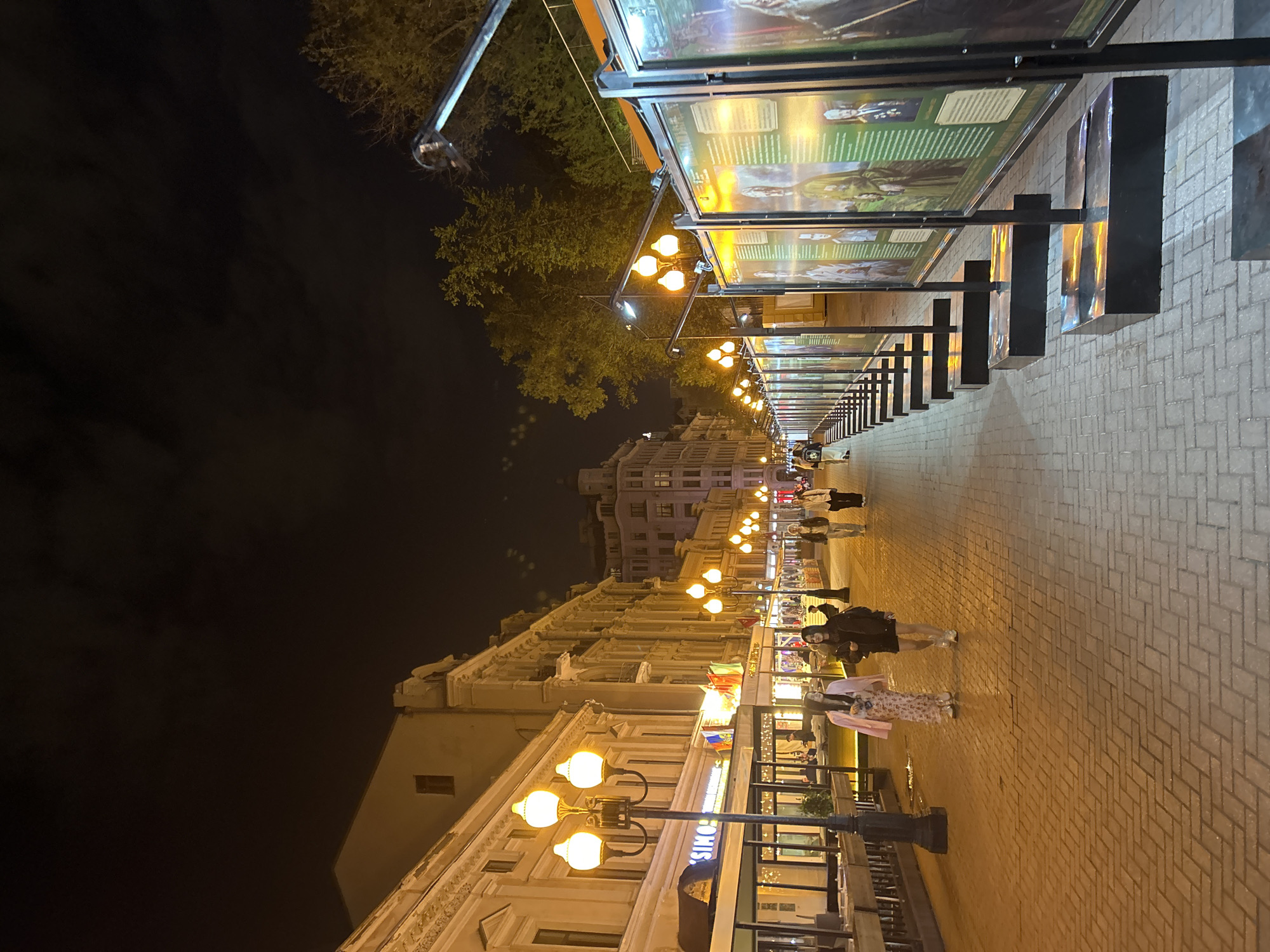 Nighttime street scene observed in unidentified city