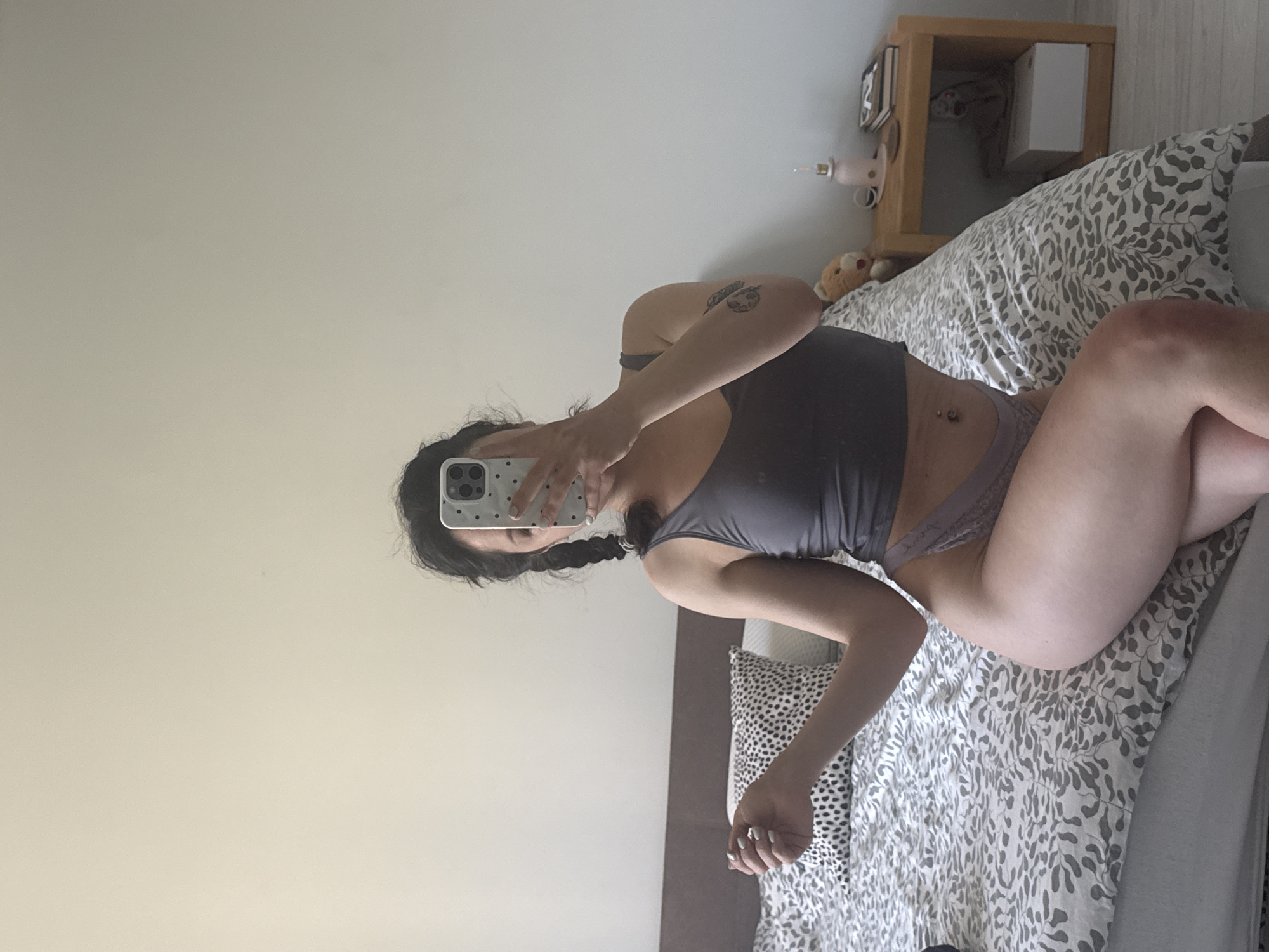 Woman takes bedroom selfie in Burgas, Bulgaria