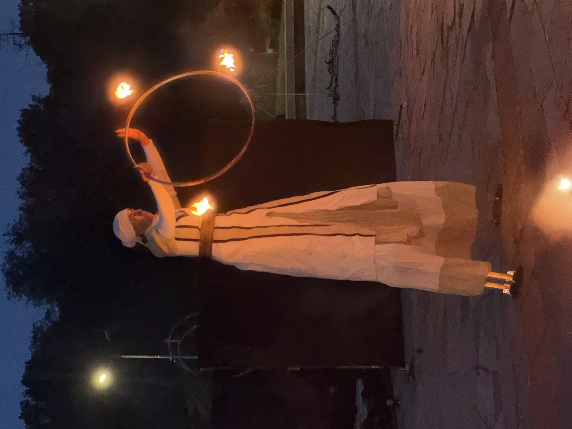 Stilt fire performers draw crowds to nighttime Plovdiv show
