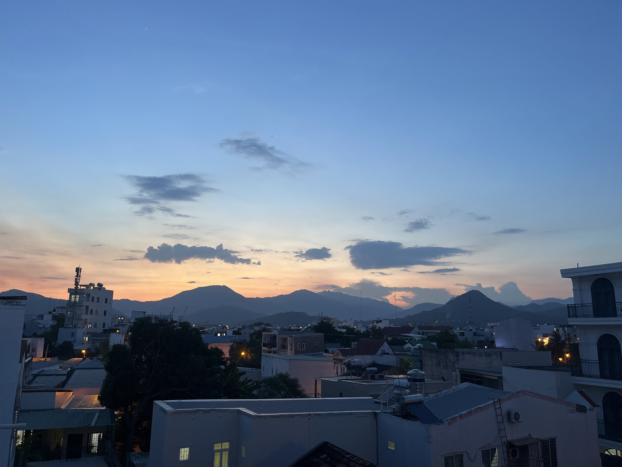 Aerial dusk views of Nha Trang cityscape