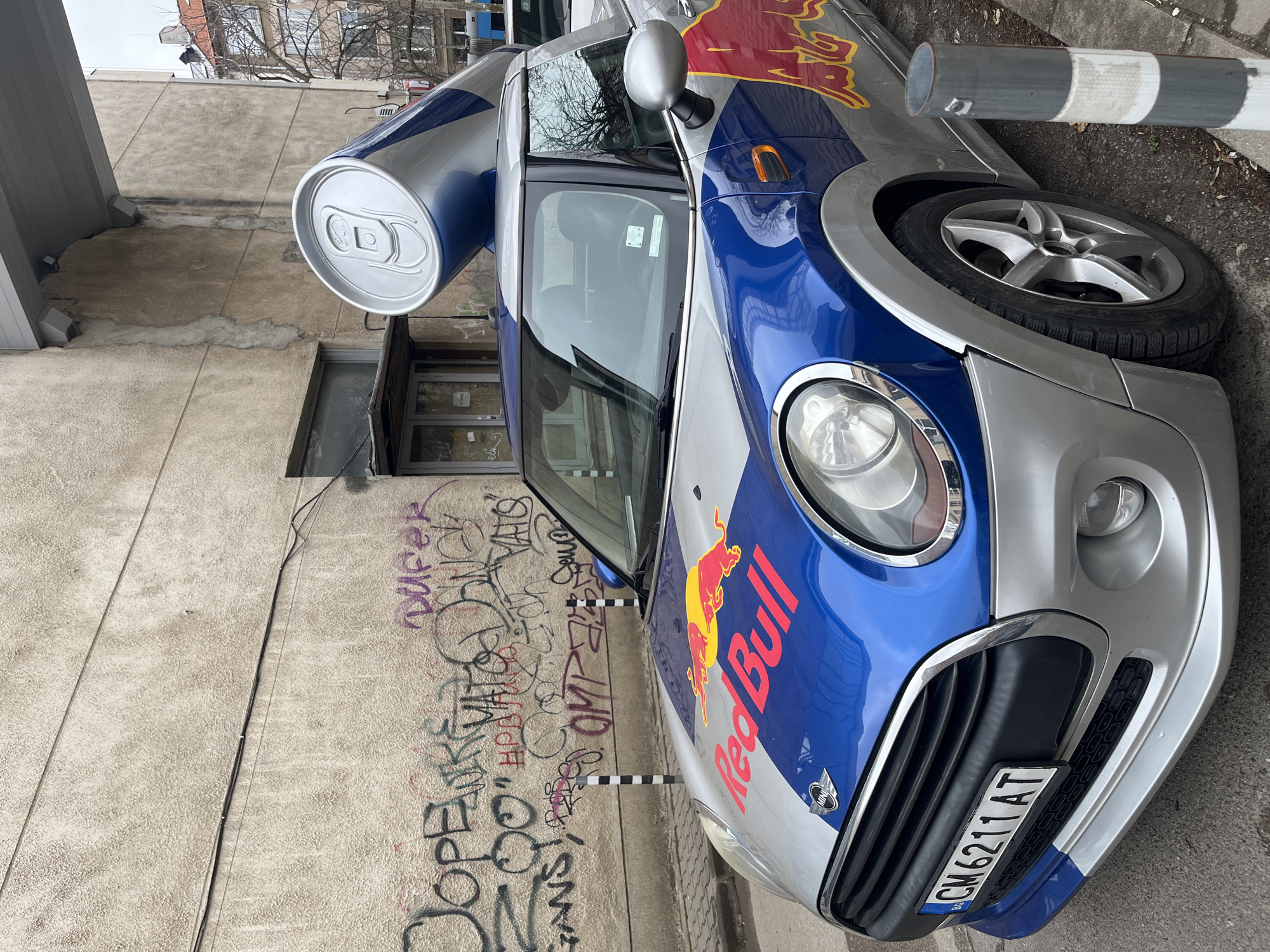 Red Bull promo car spotted in Sofia with dining, lab scenes