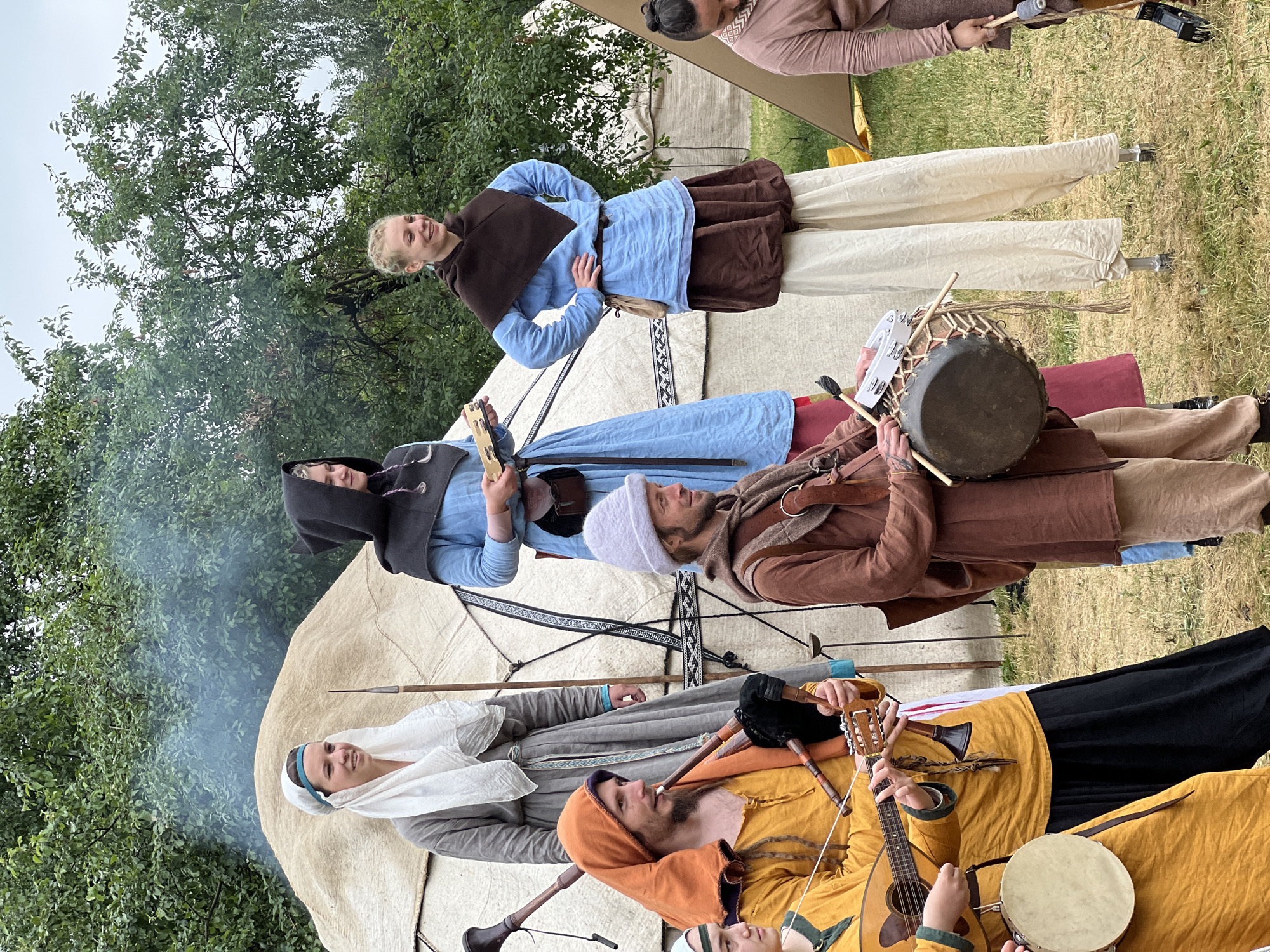 Medieval reenactment festival with stilt performers in Moscow park