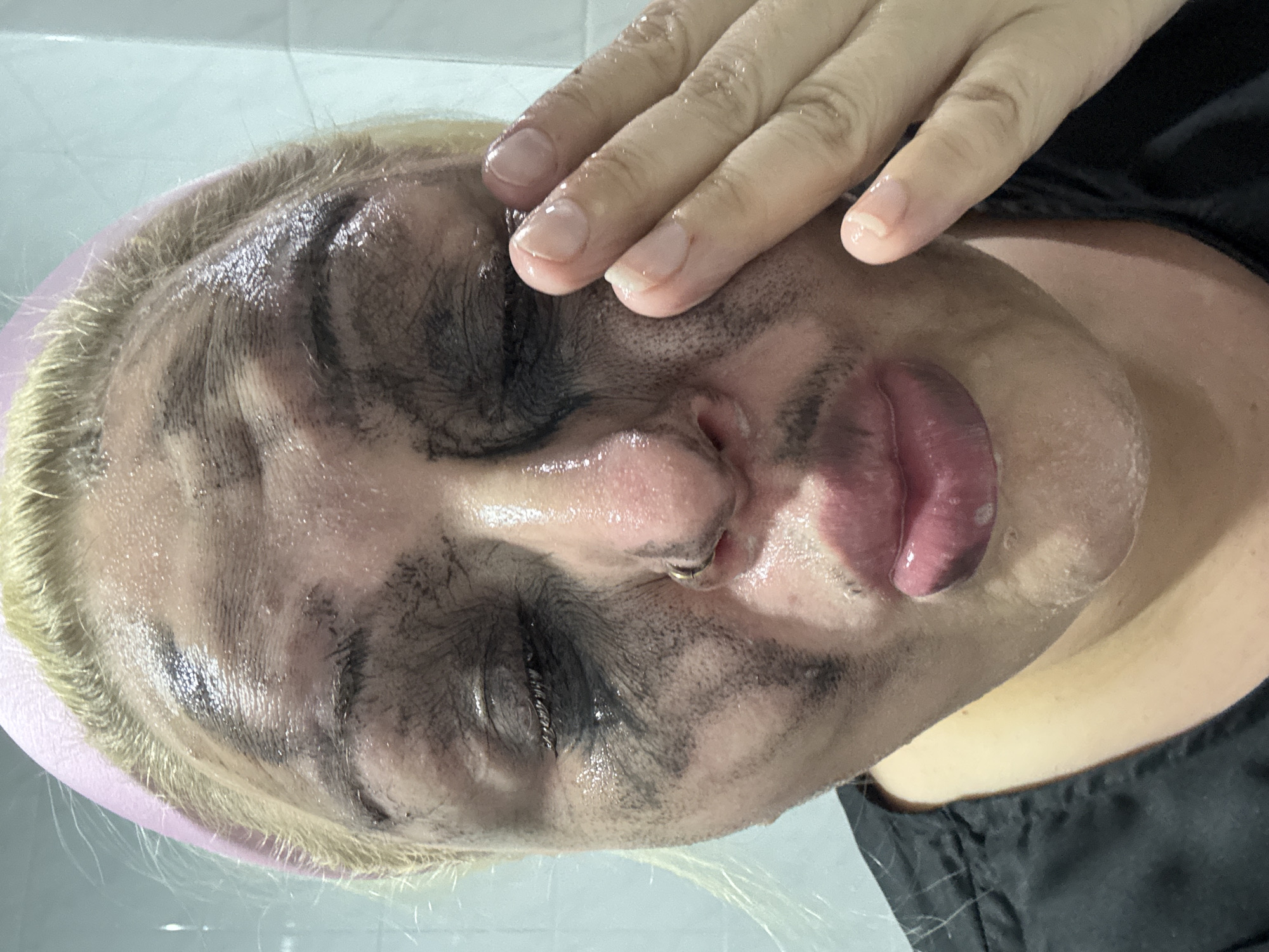 At-home skincare routine documented in close-up selfies, Batumi