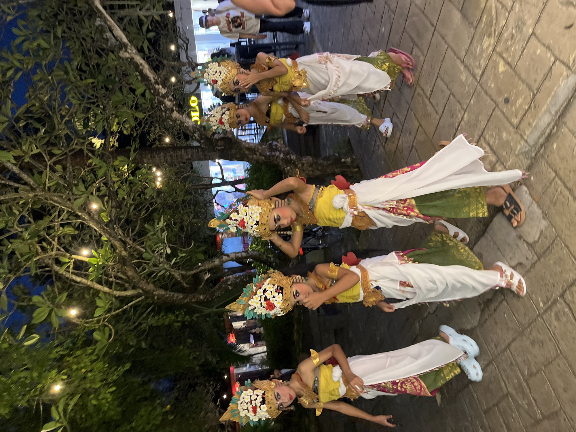 Traditional Balinese dancers gather for performance in Kuta Selatan