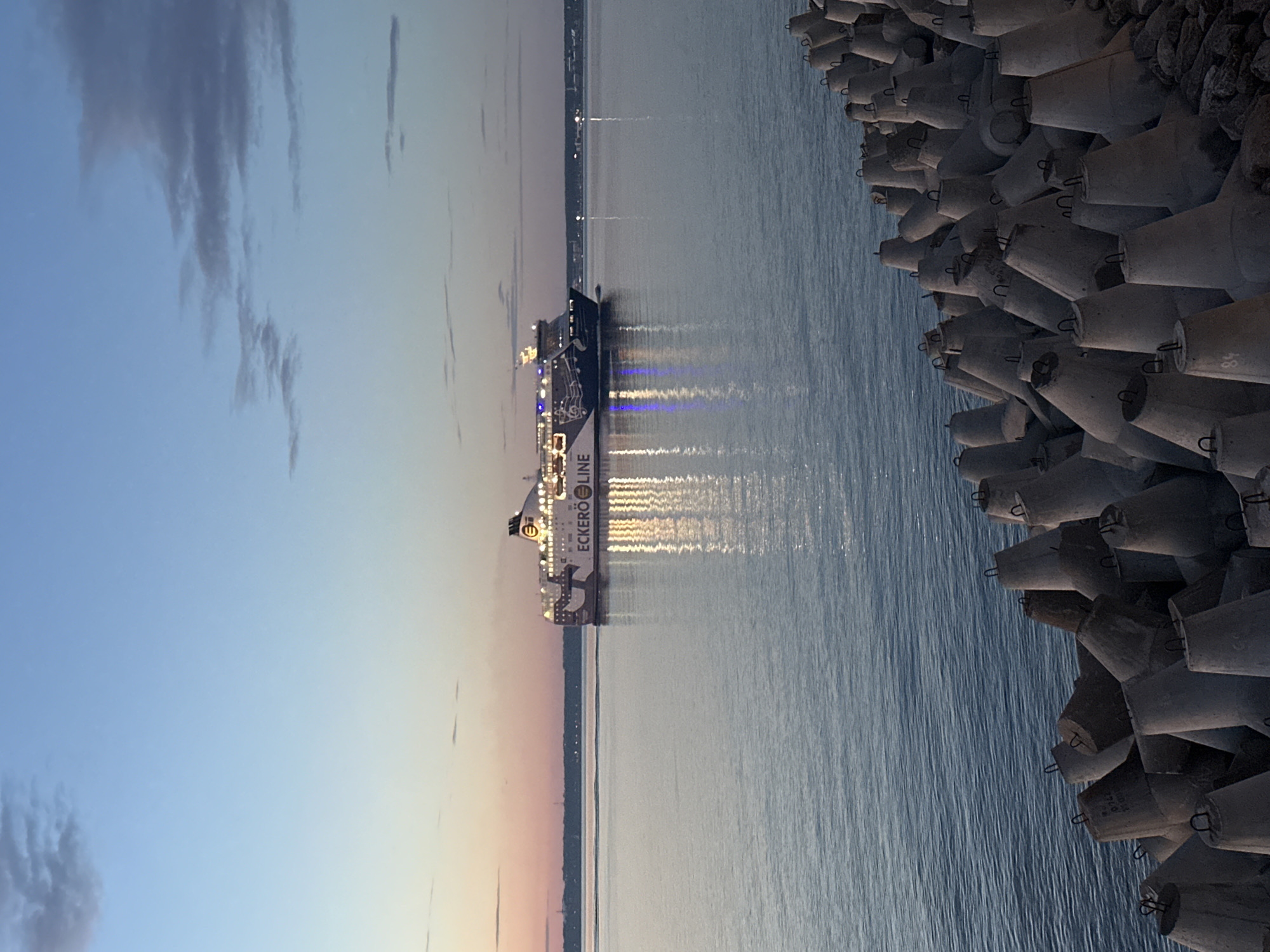 Evening ferry terminal scenes across Tallinn's Baltic waterfront