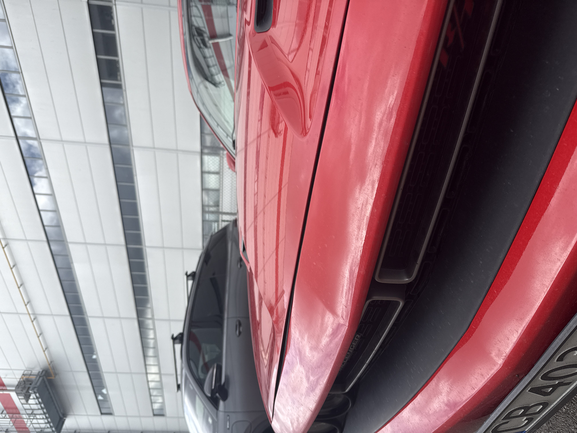 Red Dodge Challenger spotted in Sofia with spring decorations