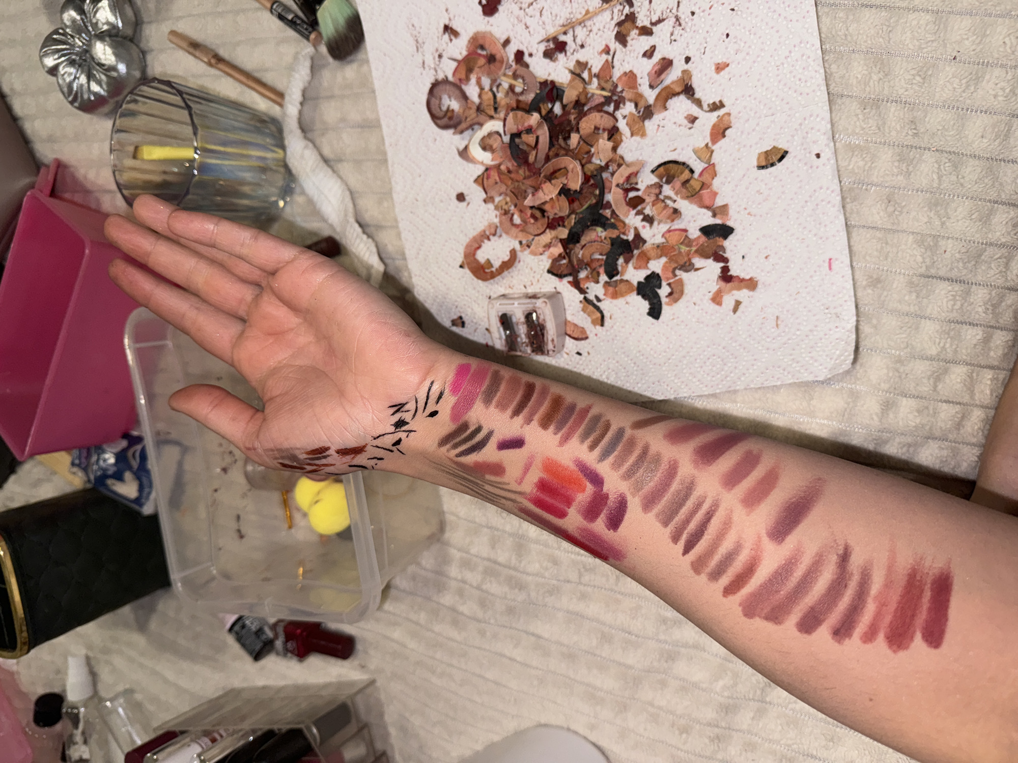 Cosmetic product testing session documented in Krasnoyarsk