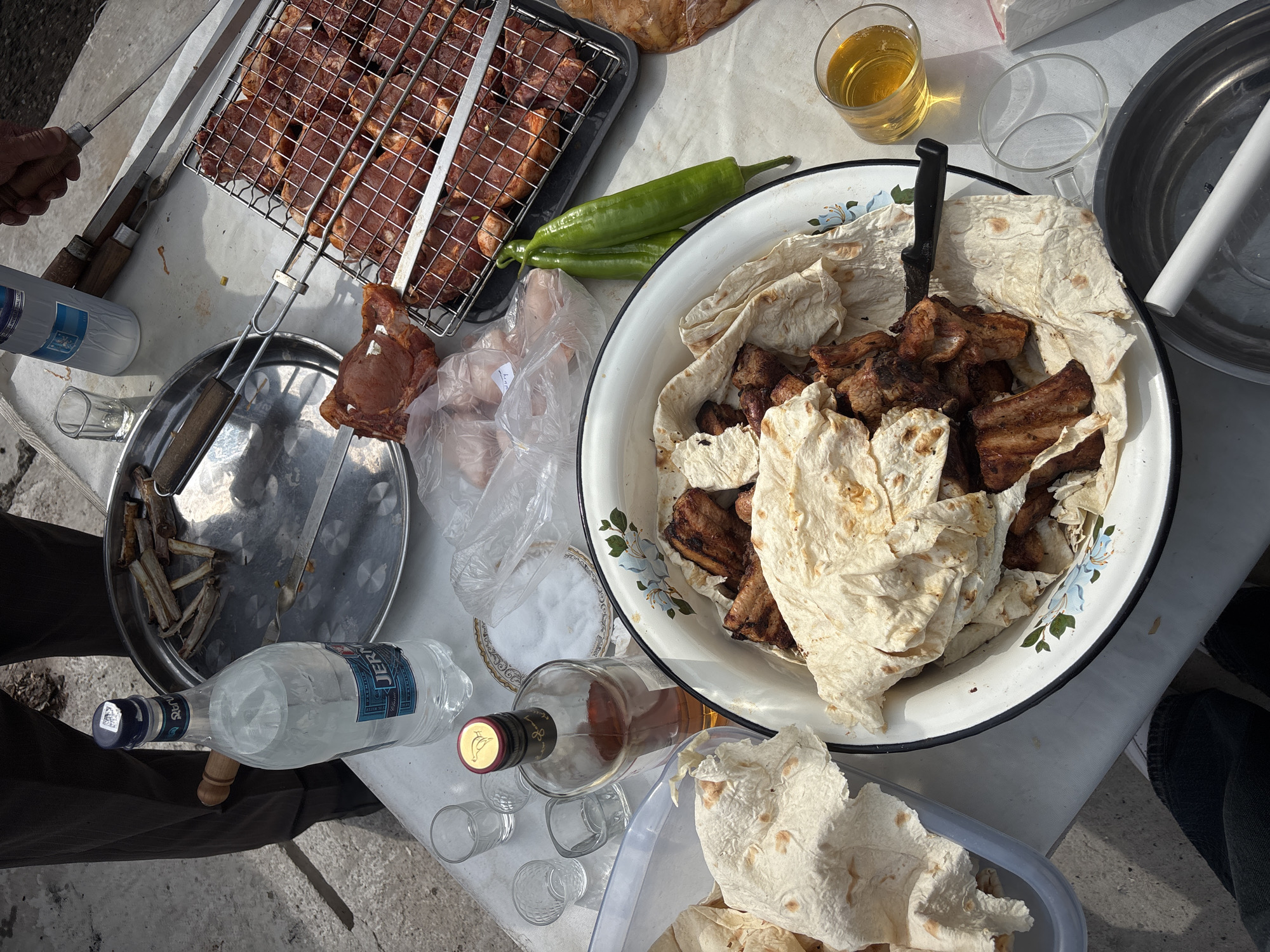 Outdoor barbecue gathering with architectural work in Abovyan, Armenia