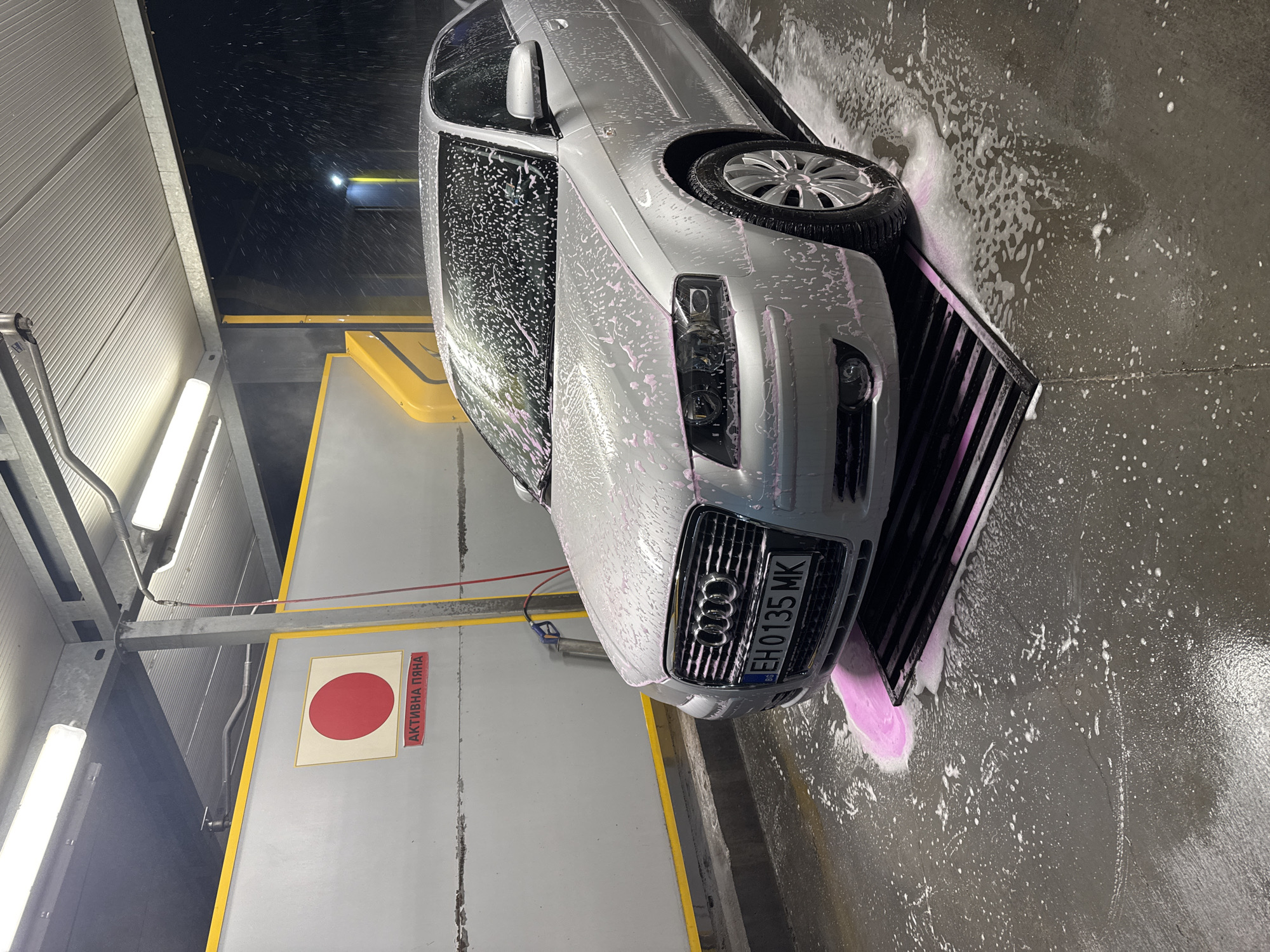 Silver car undergoes wash at Plovdiv self-service facility