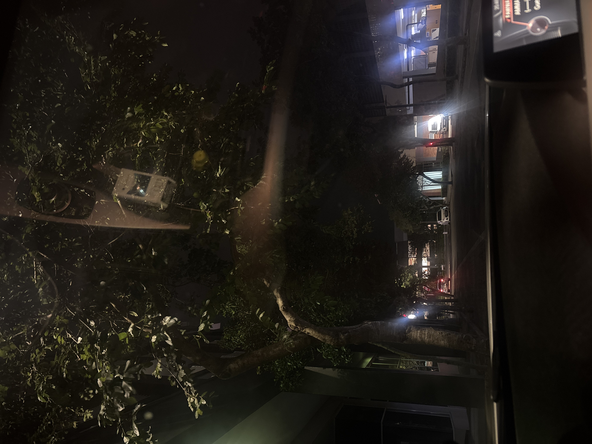 Nighttime street view captured from window in Umhlanga Rocks