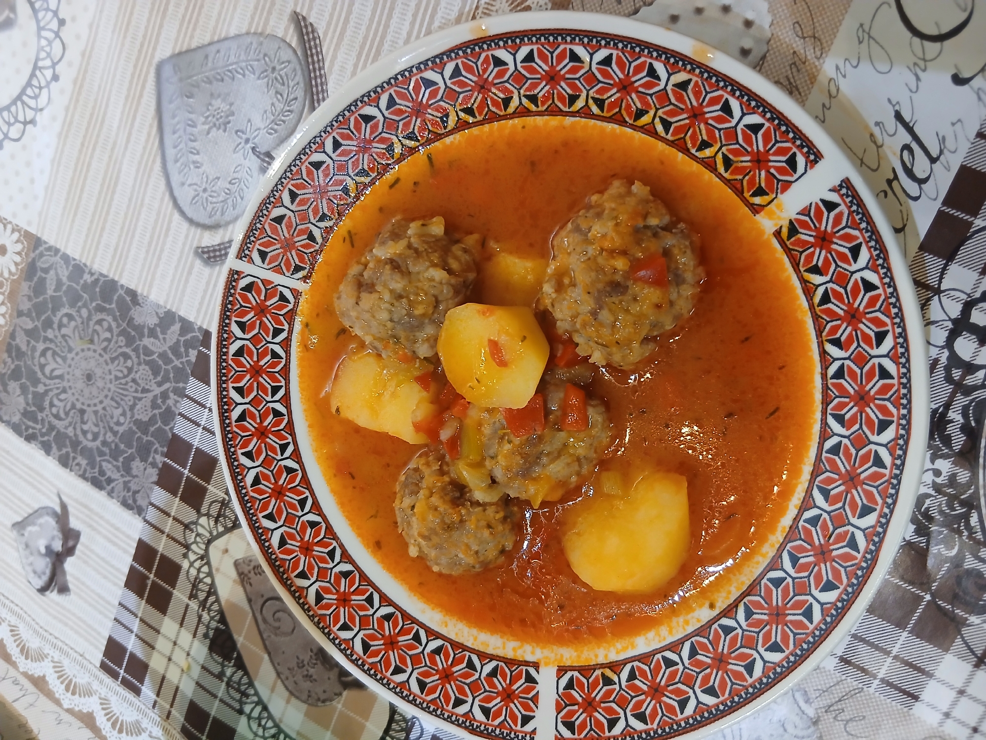 Meatball meal photographed in Sliven, Bulgaria