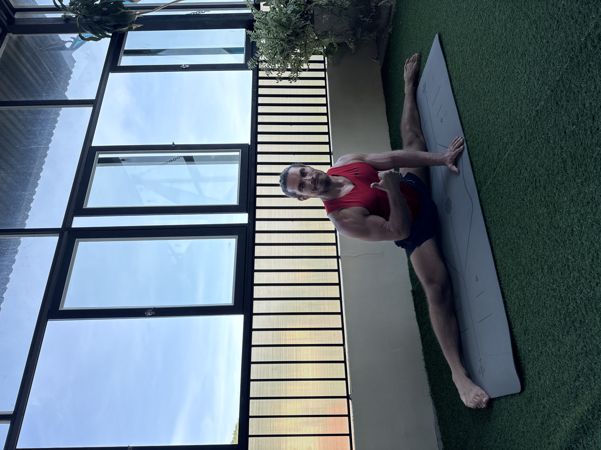 Morning yoga session captured on Nha Trang balcony