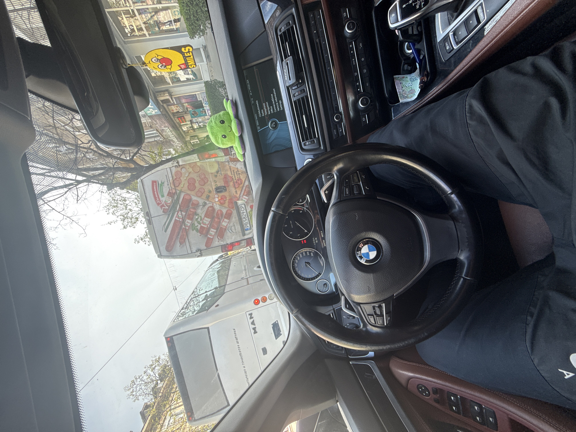 Driver photographs view from inside BMW in Dimitrovgrad