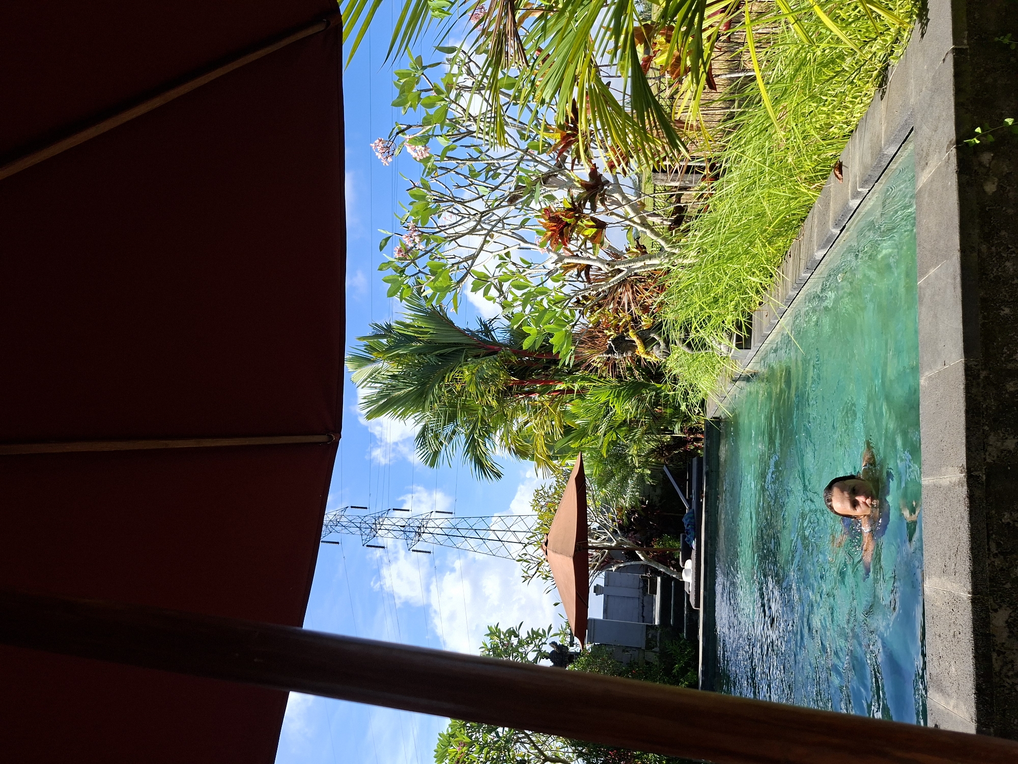 Morning swim captured at tropical Ubud resort property