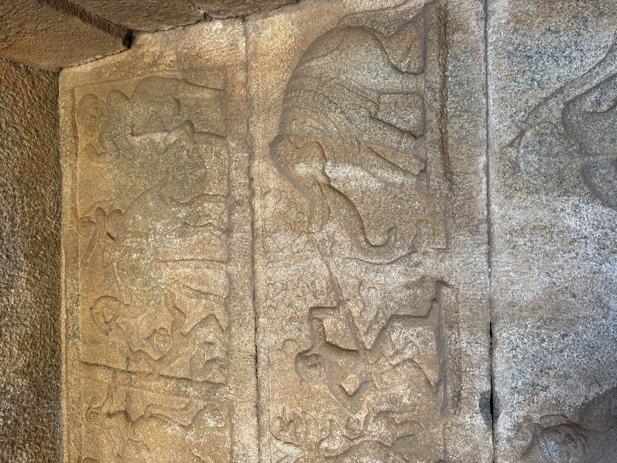 Ancient temple carvings documented at Hampi archaeological site