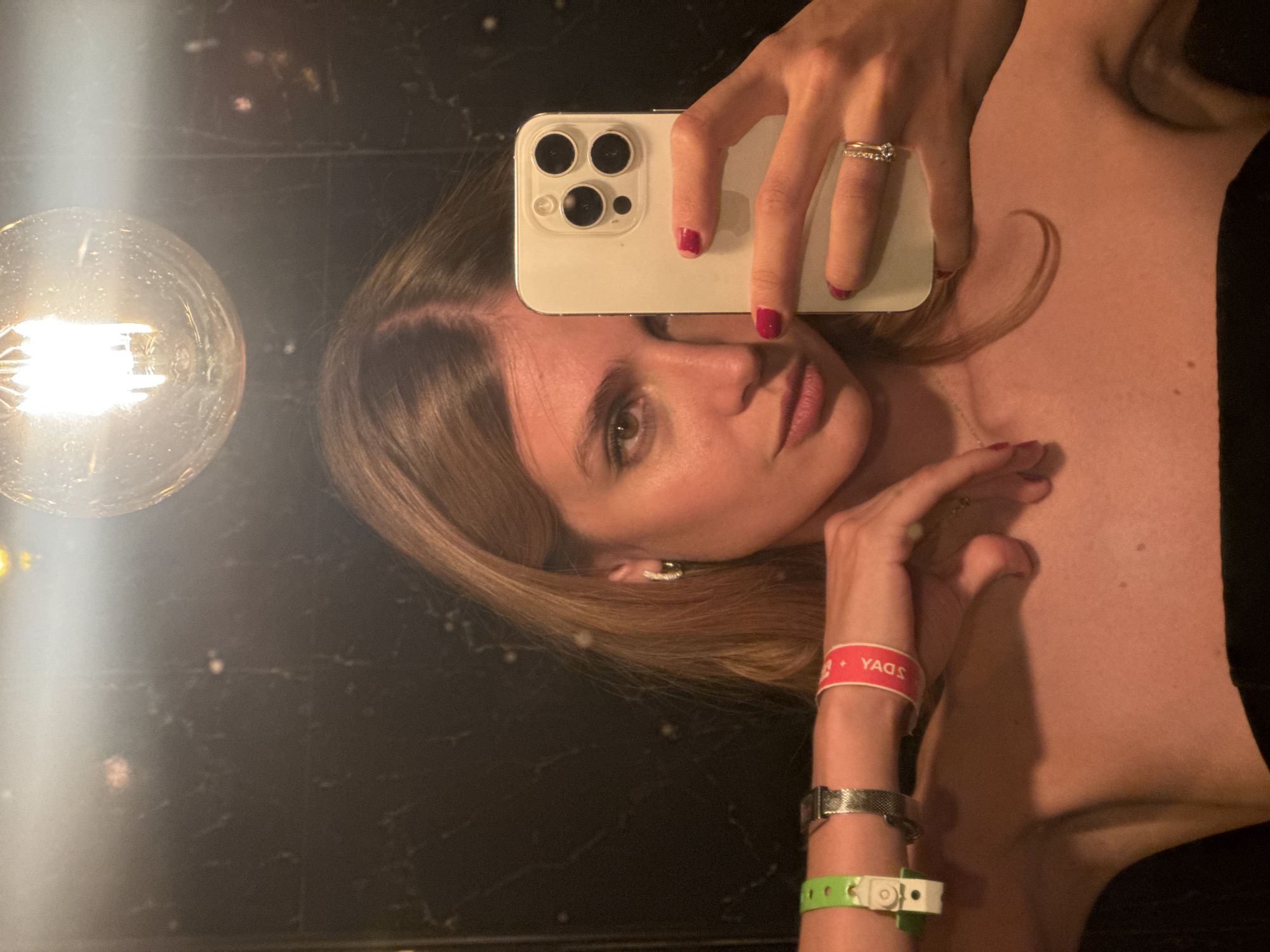 Woman takes bathroom selfie in Yerevan, Armenia