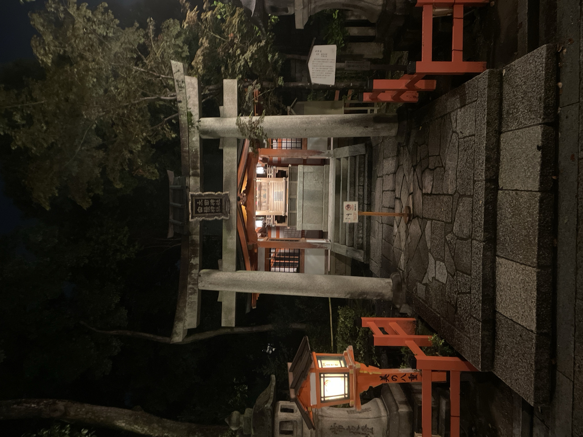 Fushimi Inari-taisha shrine lit up after dark in Kyoto