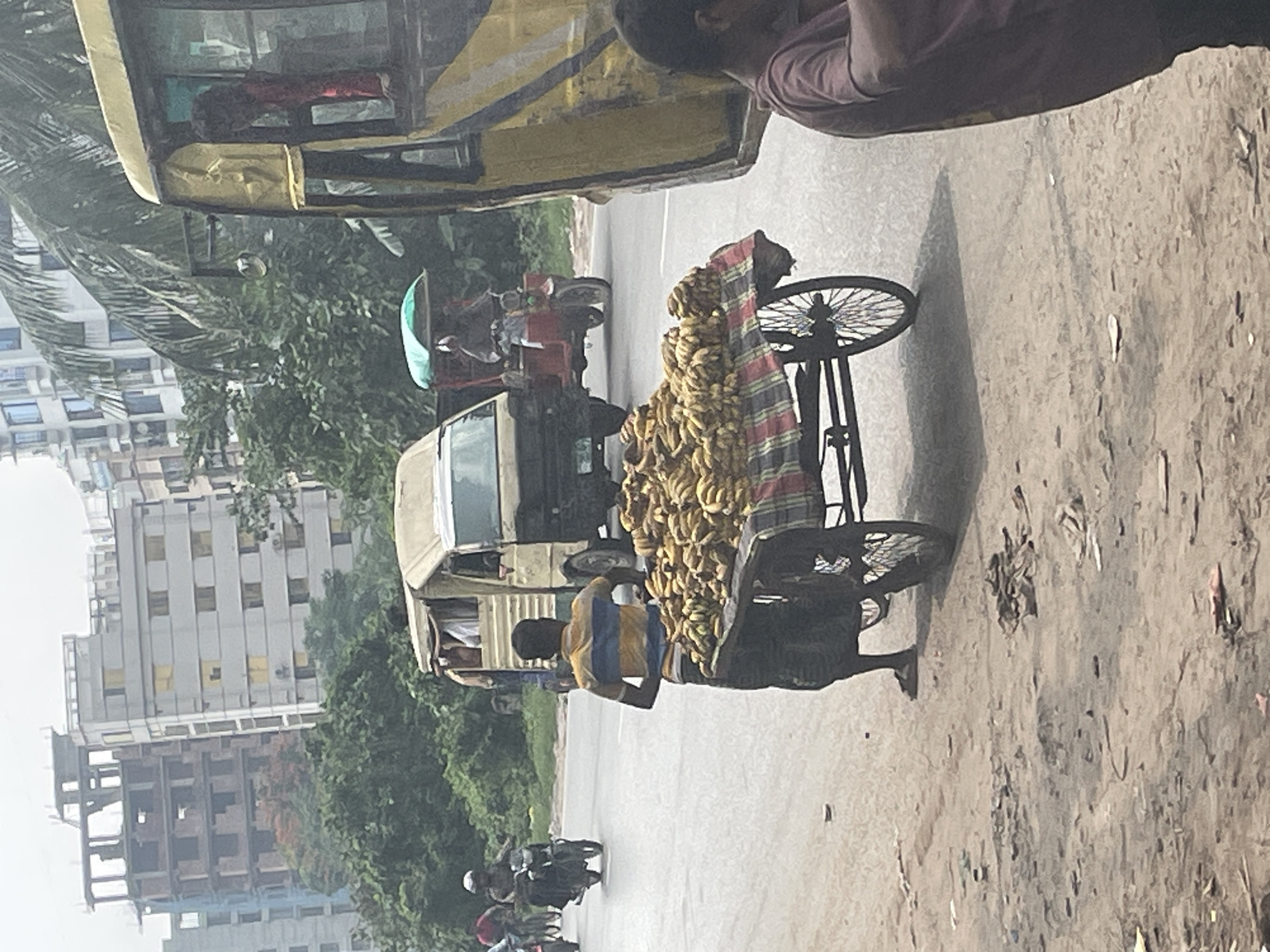 Banana vendor operates cart on Dhaka street