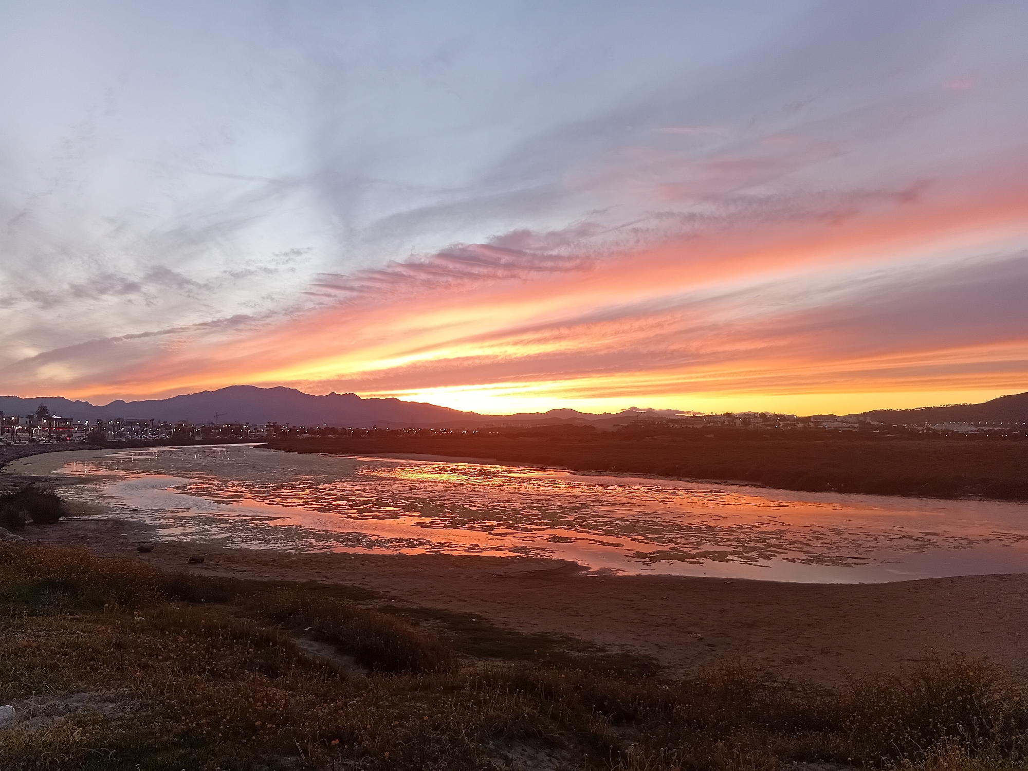 Sunset observed over Martil lagoon in Morocco