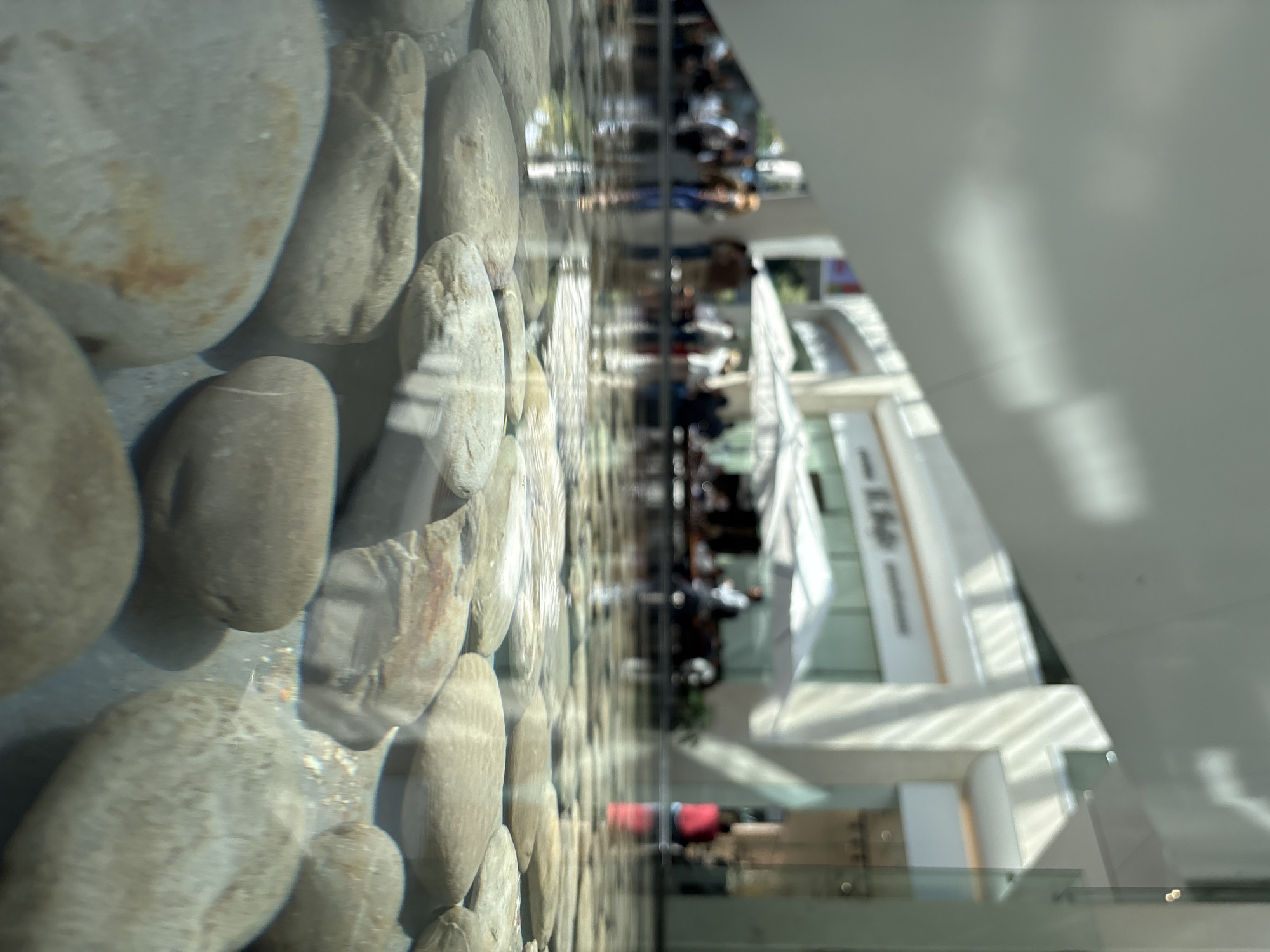Glass partition with decorative stones observed in Mexico City