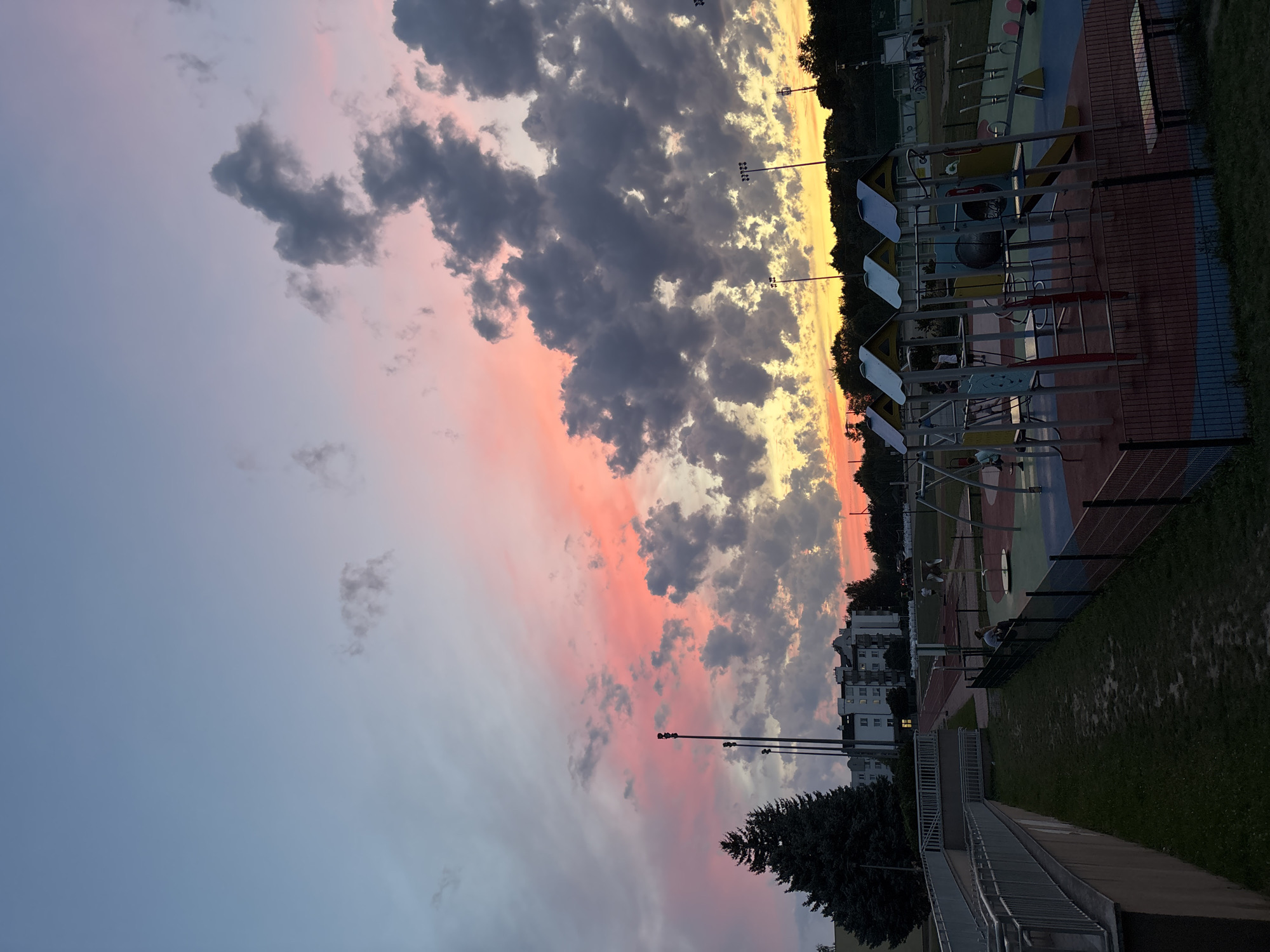 Lublin playground and fields under a vivid August sunset