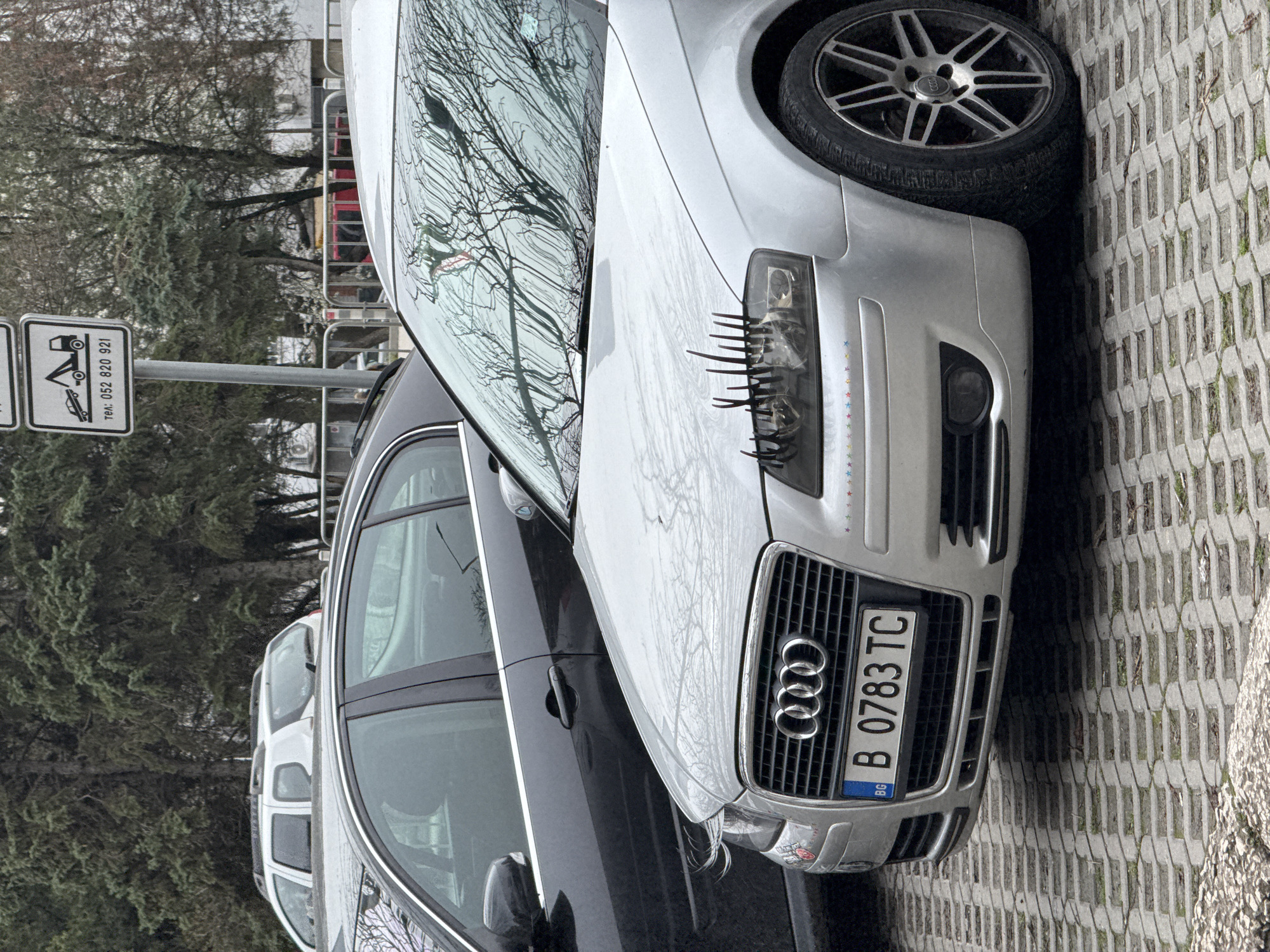 Car with decorative eyelashes spotted in Varna, Bulgaria