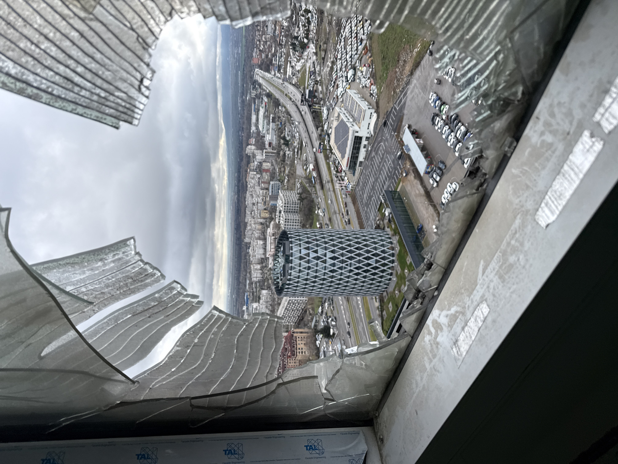 Morning documentation of Sofia landmarks includes damaged window view