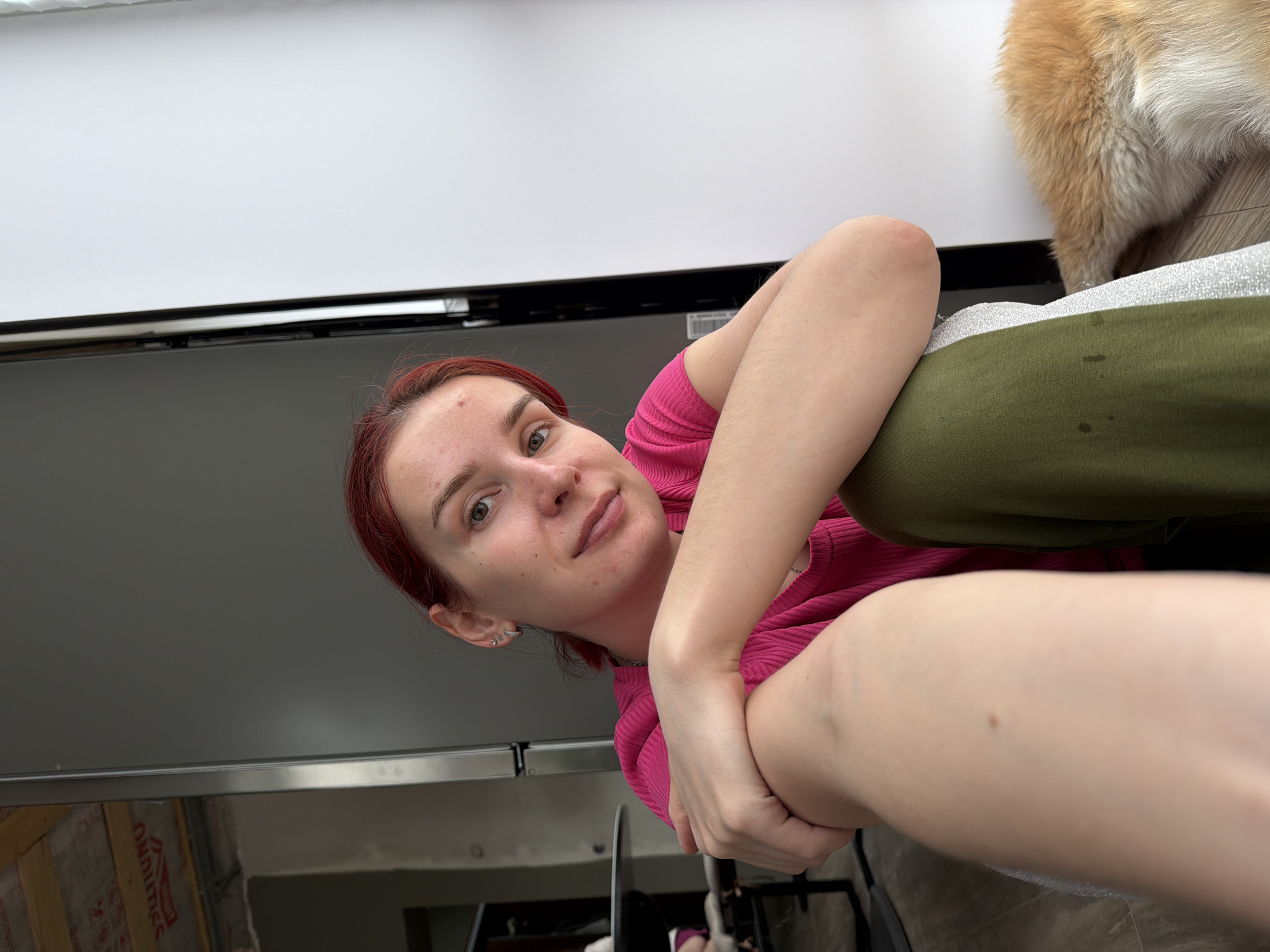 Family plays with Akita dog in Chaikovsky home