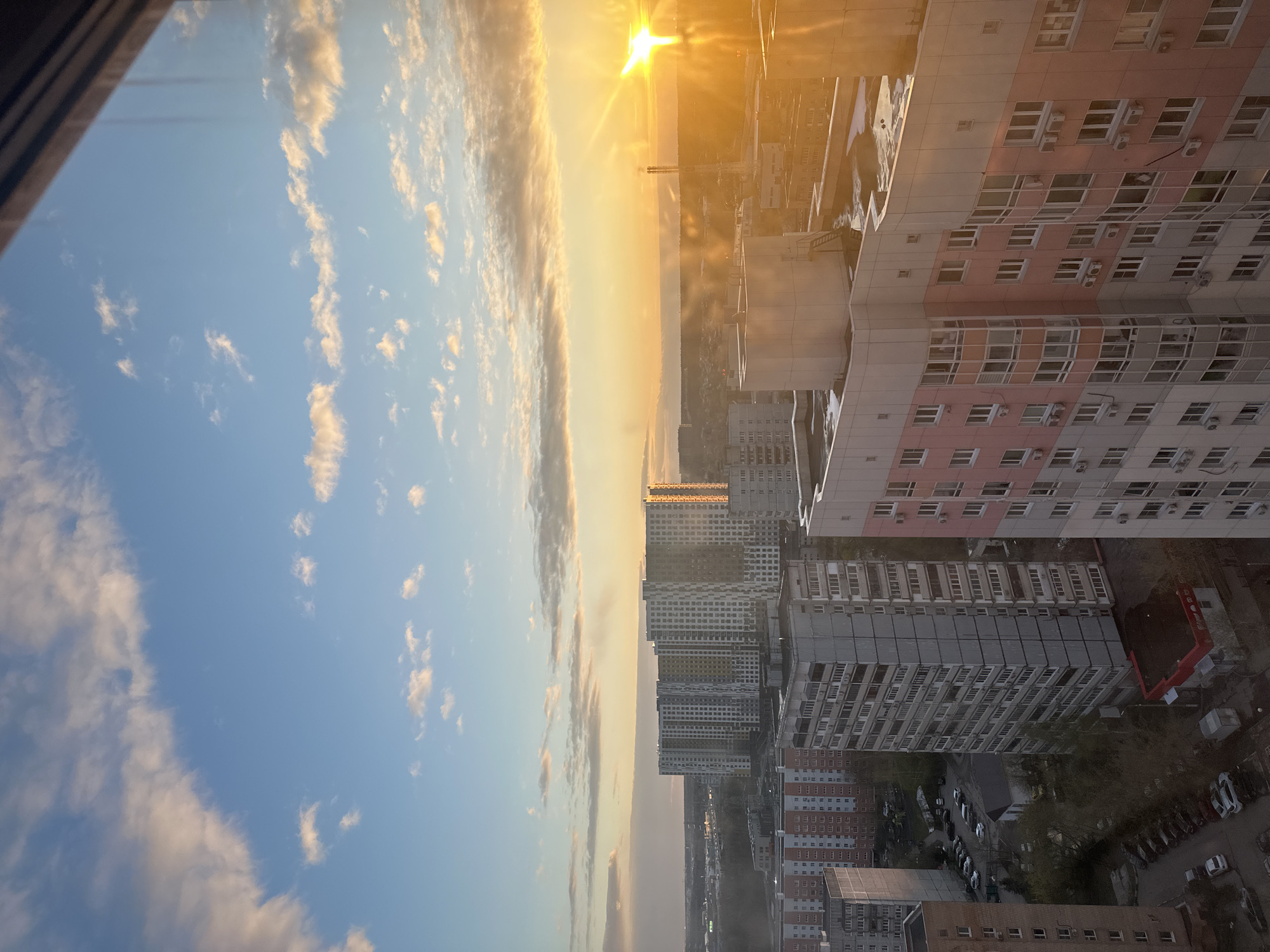 Urban sunset landscape photographed from high vantage in Novogorsk