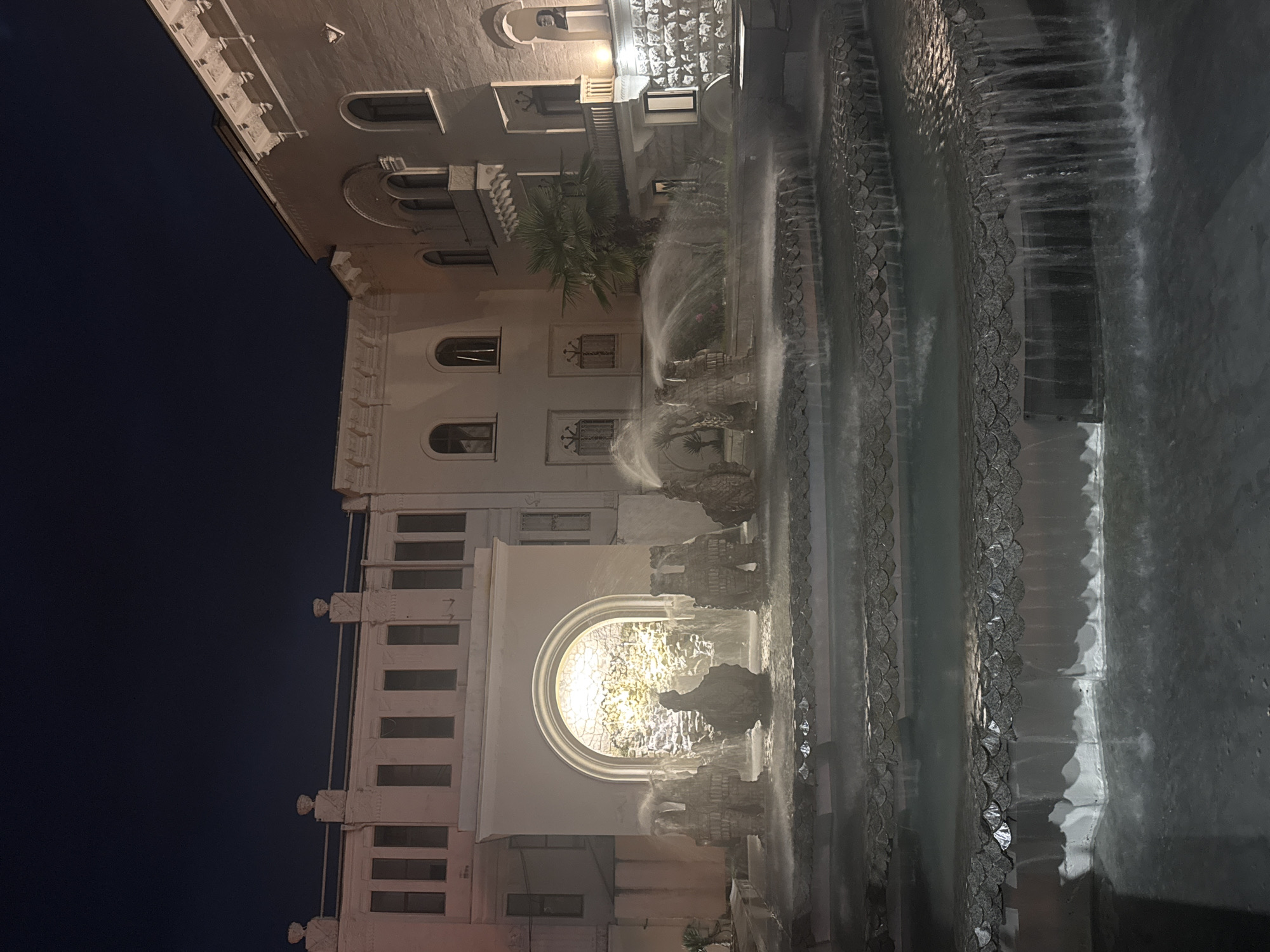 Summer evening around Sokhumi's fountains, gates, and public stage
