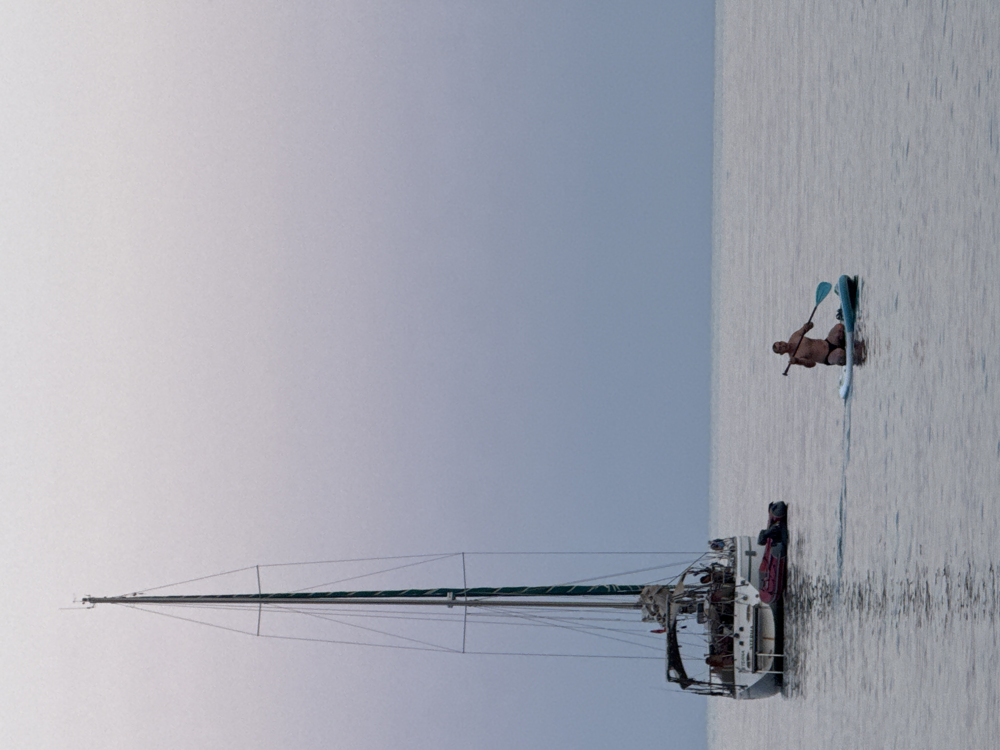 Paddleboarding on calm water off Partenit, Ukraine