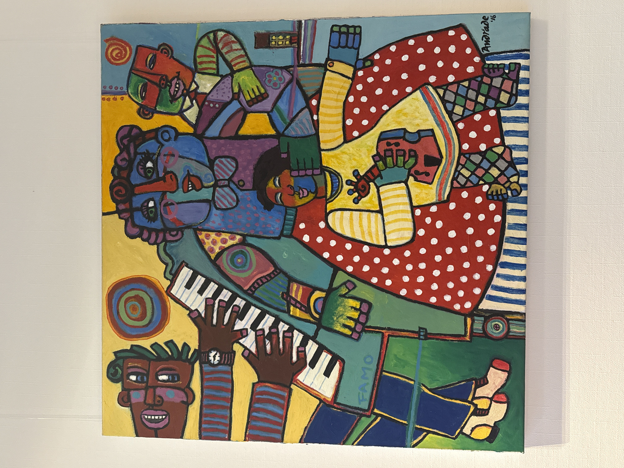 Abstract musical painting displayed in Munich studio space