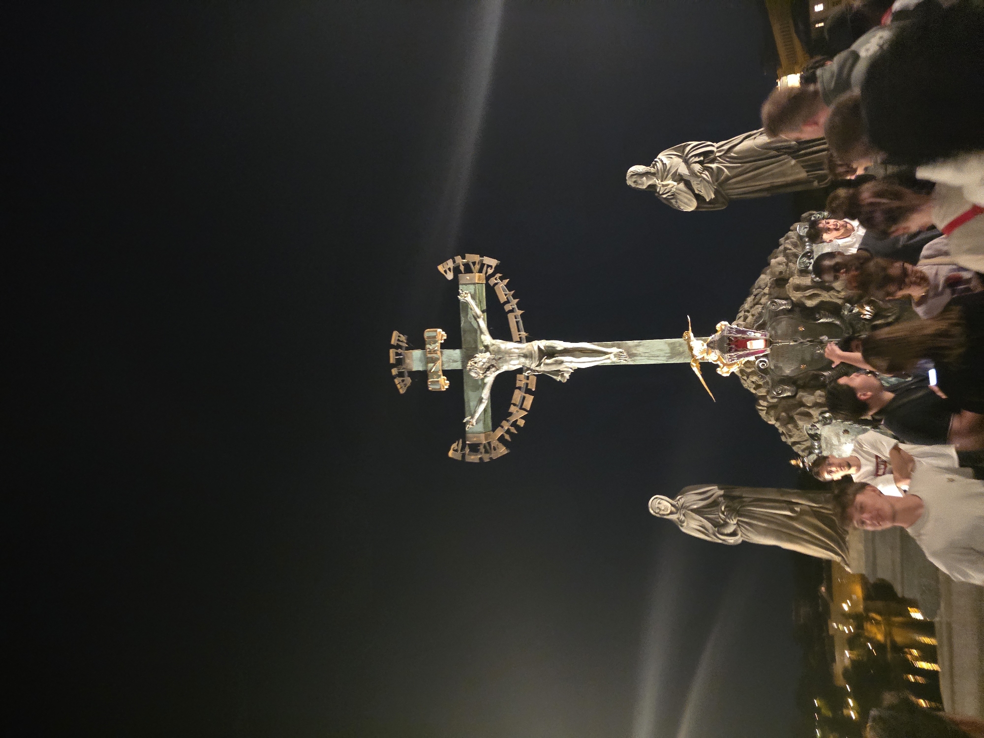 Nighttime documentation of St. Nicholas Church Prague religious statuary