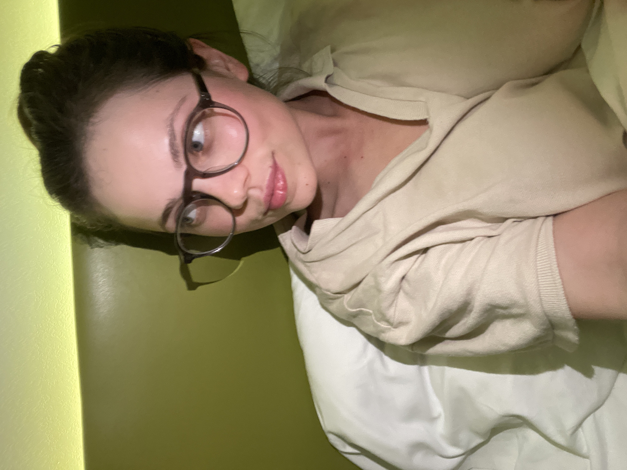 Woman takes bathroom selfies with green iPhone in Venice