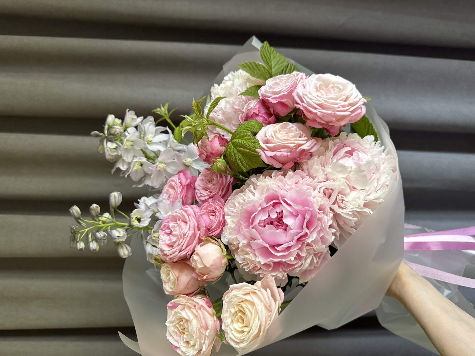 Pink and cream bouquet gifted in Izhevsk, Russia