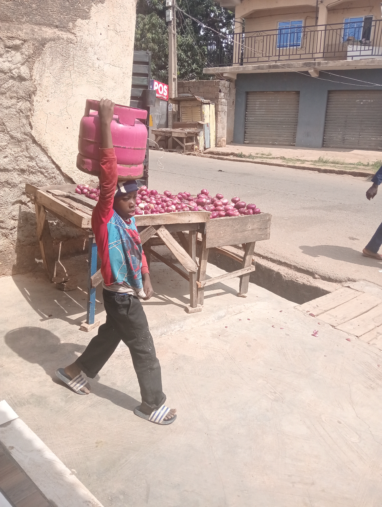 Urban street life documented in morning commercial district