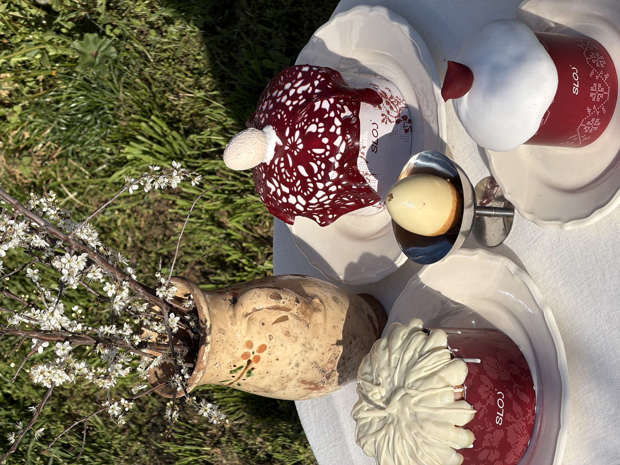 Woman photographs outdoor cake table in Serbian countryside