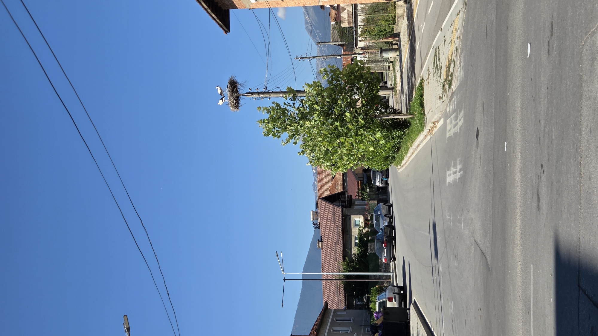 Street scene and record shelf in a small Bulgarian town