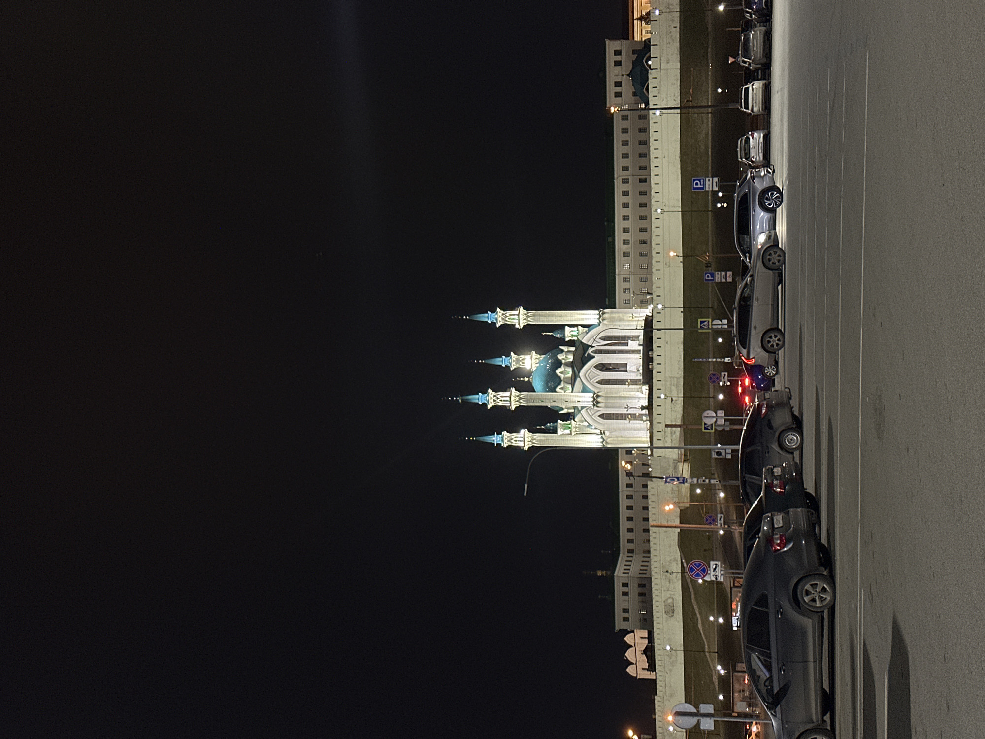 Nighttime scenes captured at Kazan's Qolşärif Mosque district