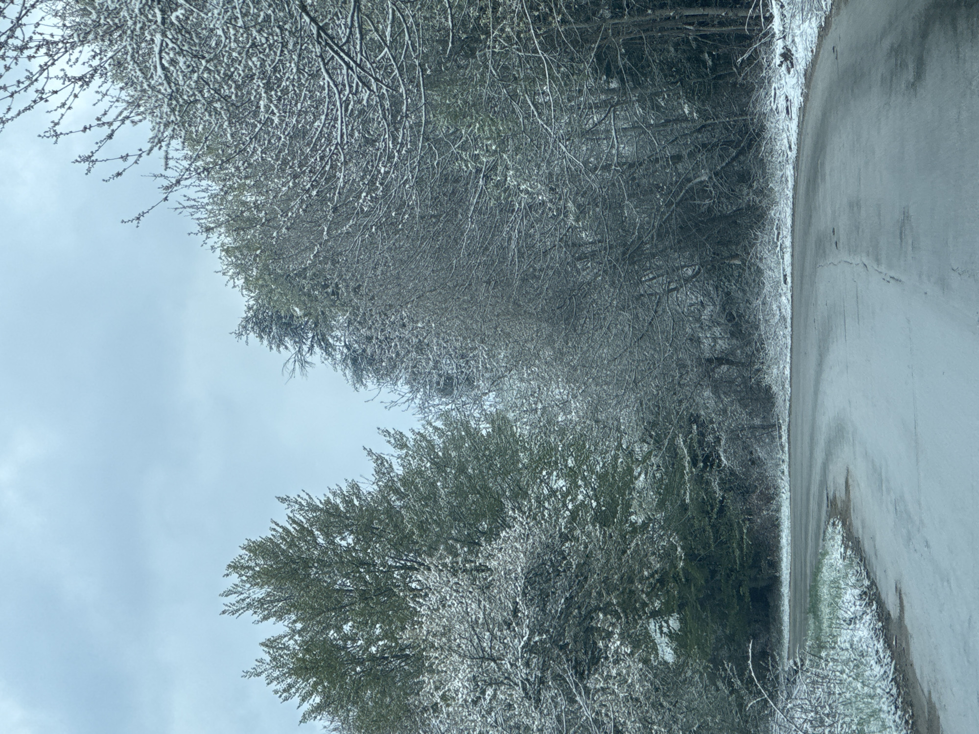 Late spring snowfall covers roads in Chokmanovo, Bulgaria