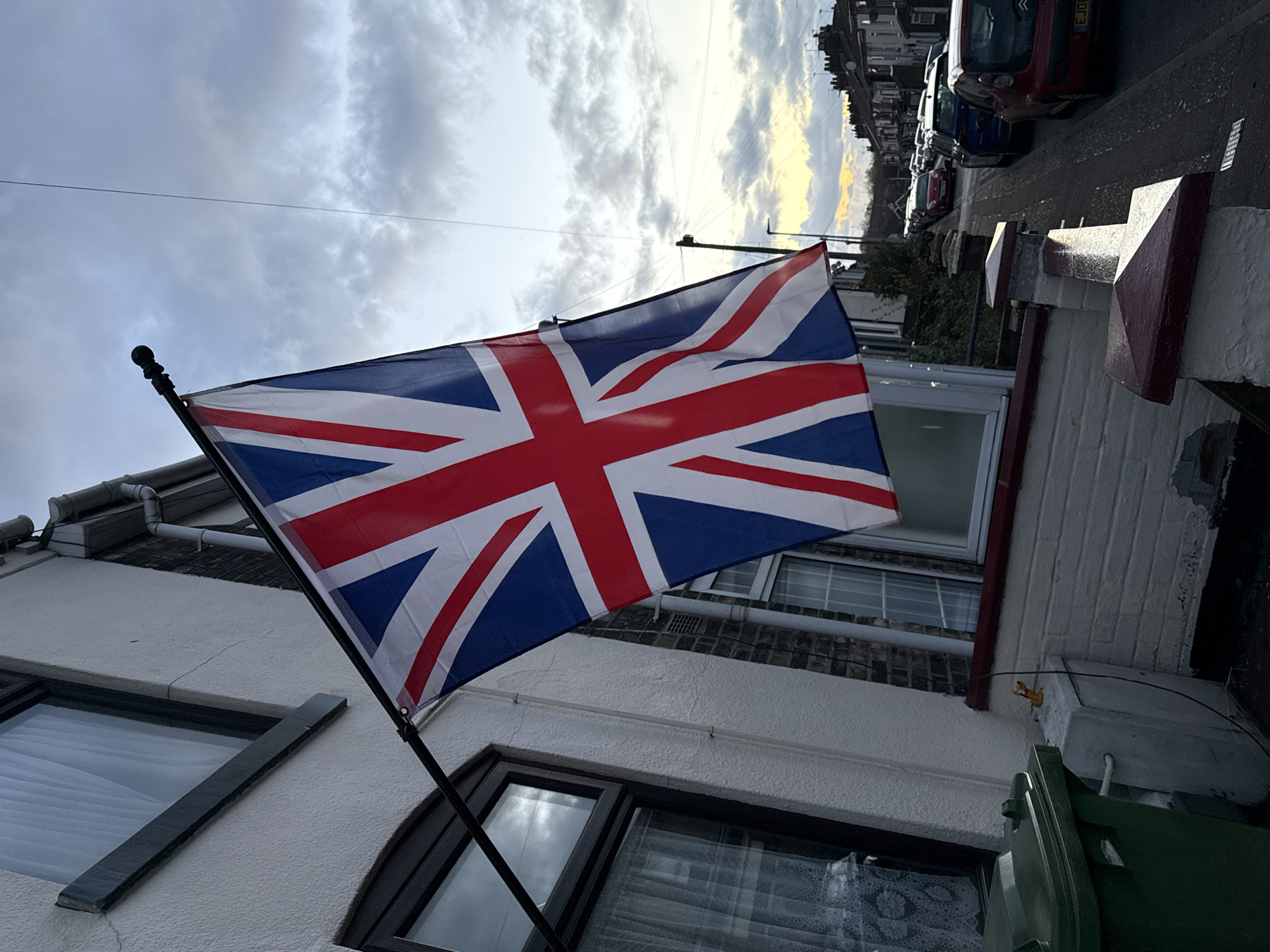 Union Jack flag displayed on building in Gorleston-on-Sea