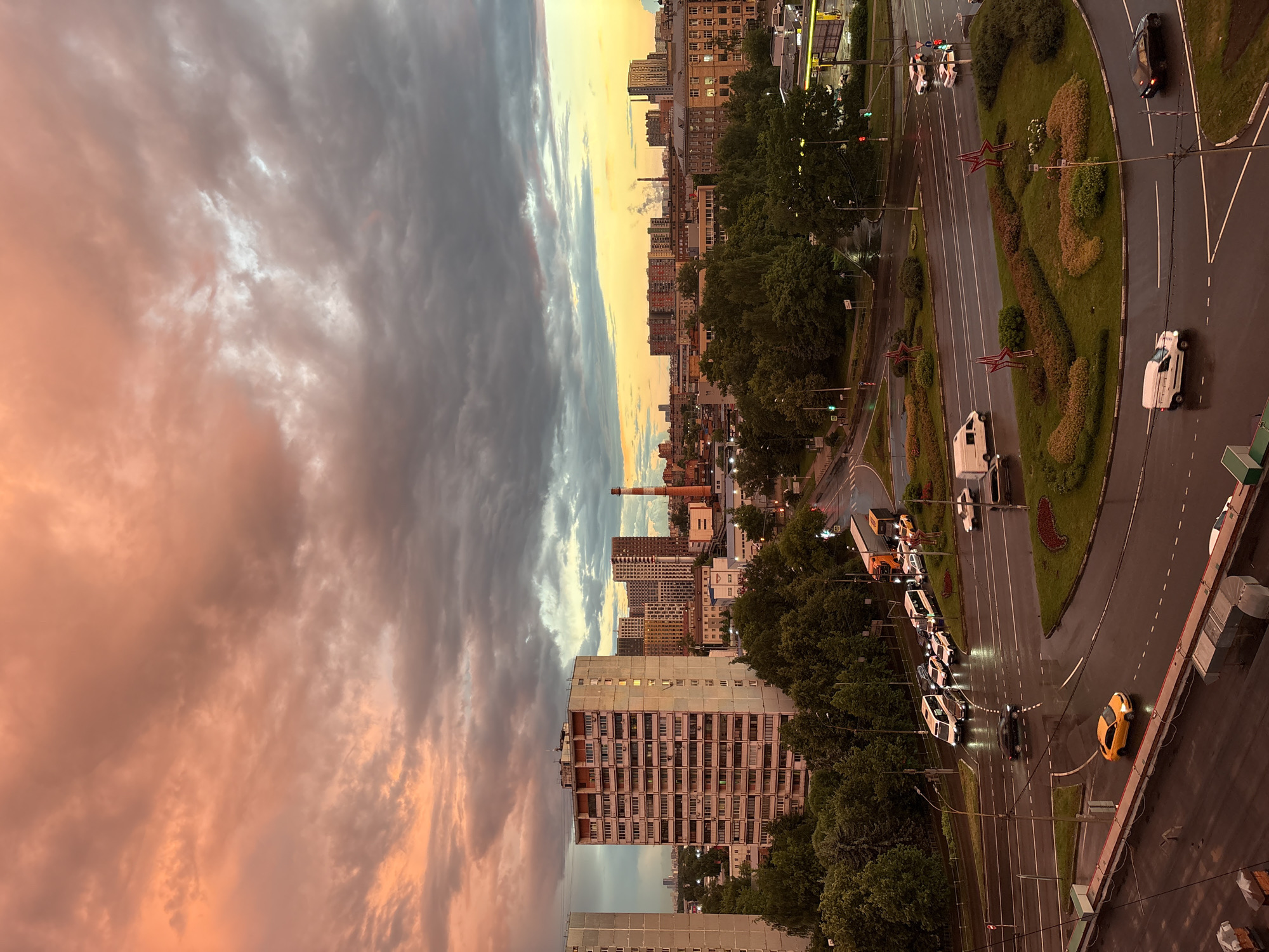 Striking city sunset, multiple angles, one indoor detour