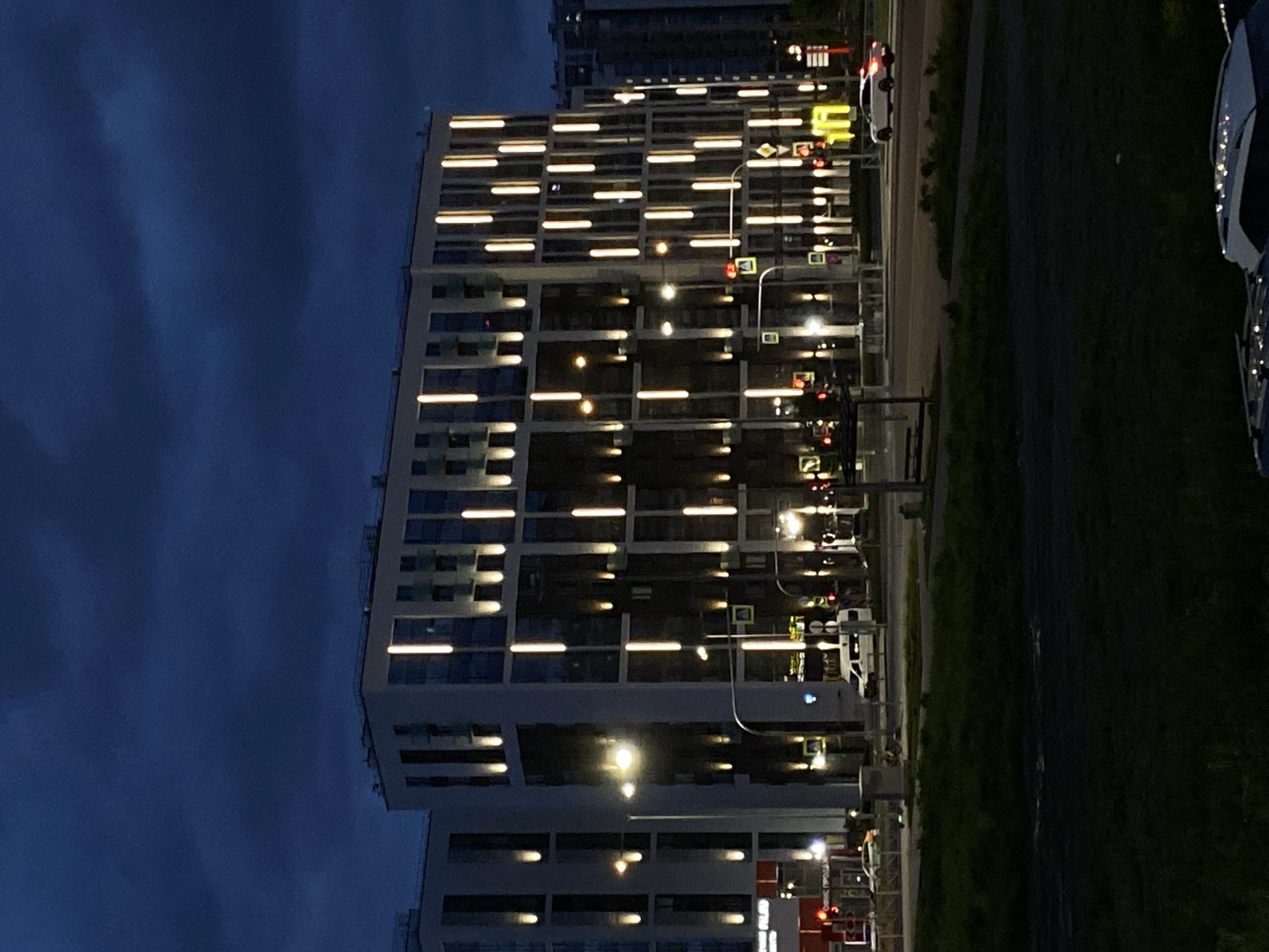 Illuminated building photographed at night in Saint Petersburg