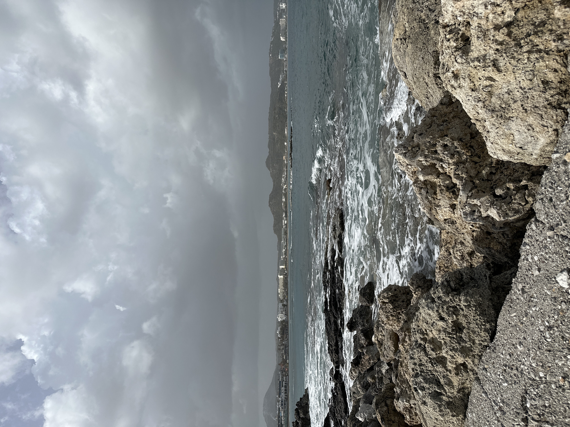 Cloudy day documented along rocky Faliraki coastline in Greece