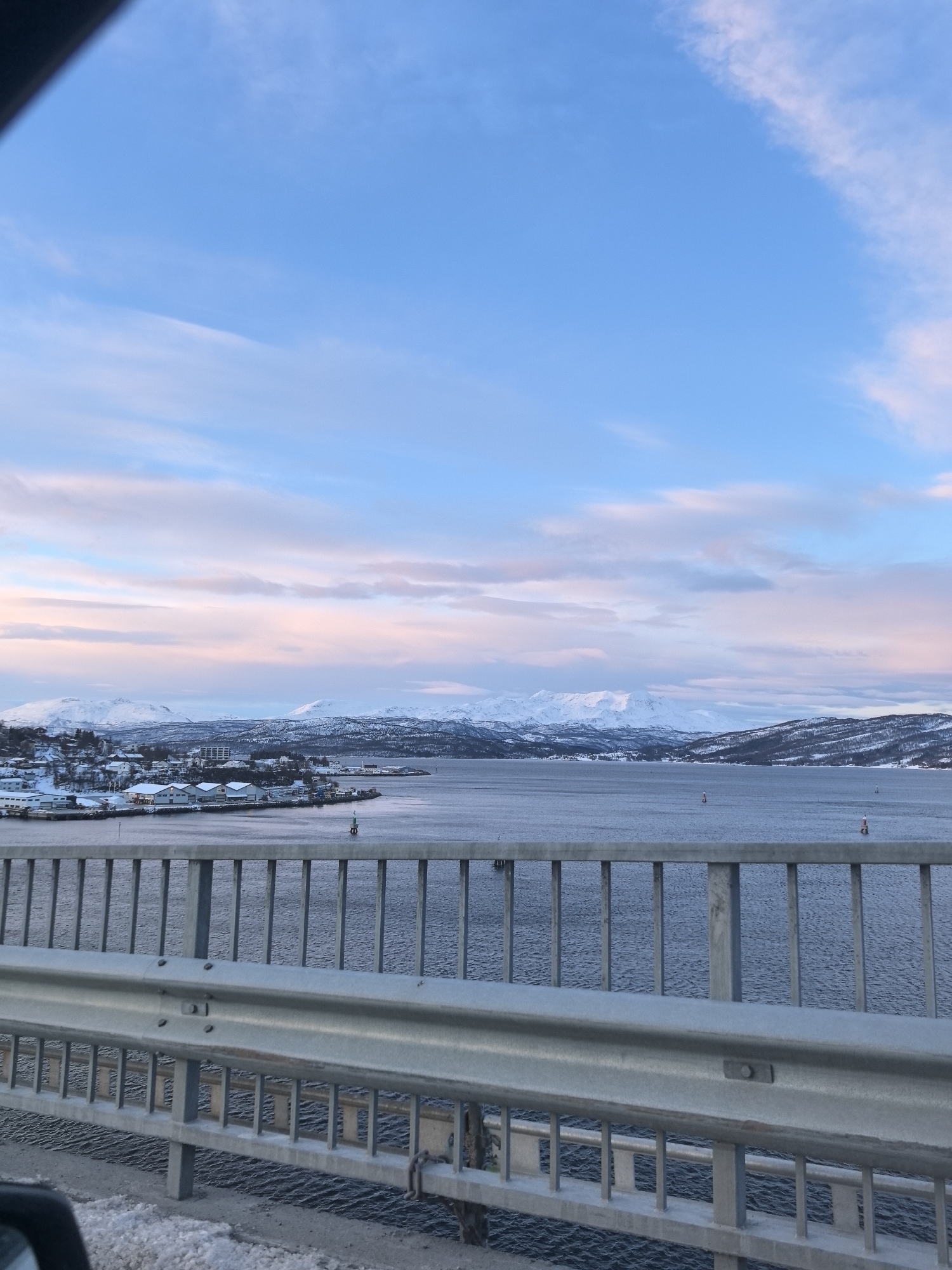 Winter view captured from Finnsnes Bridge in northern Norway