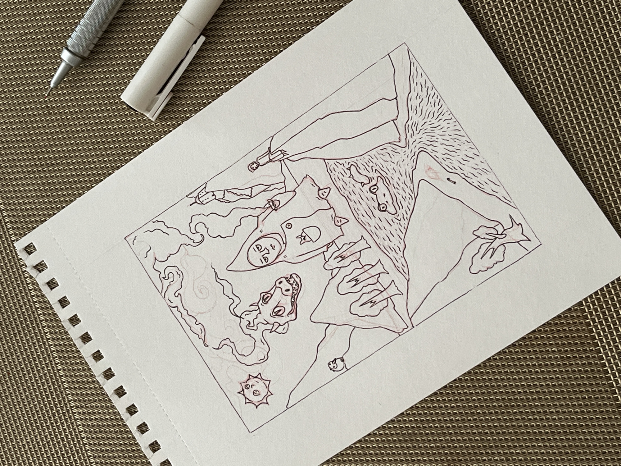 Morning captures: fantasy artwork and resting poodle documented
