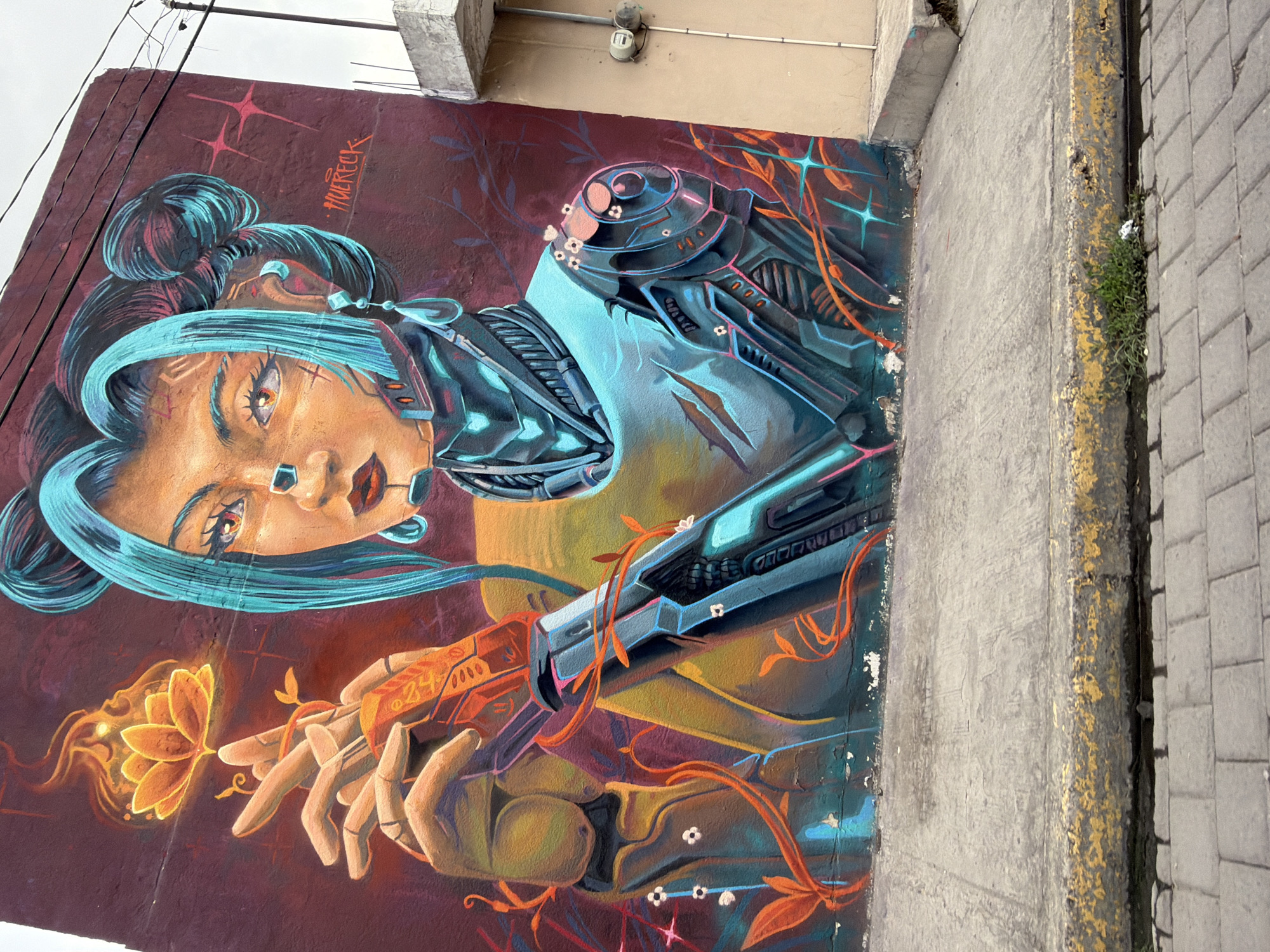 Cyberpunk-style mural spotted in San Andrés Cholula, Mexico