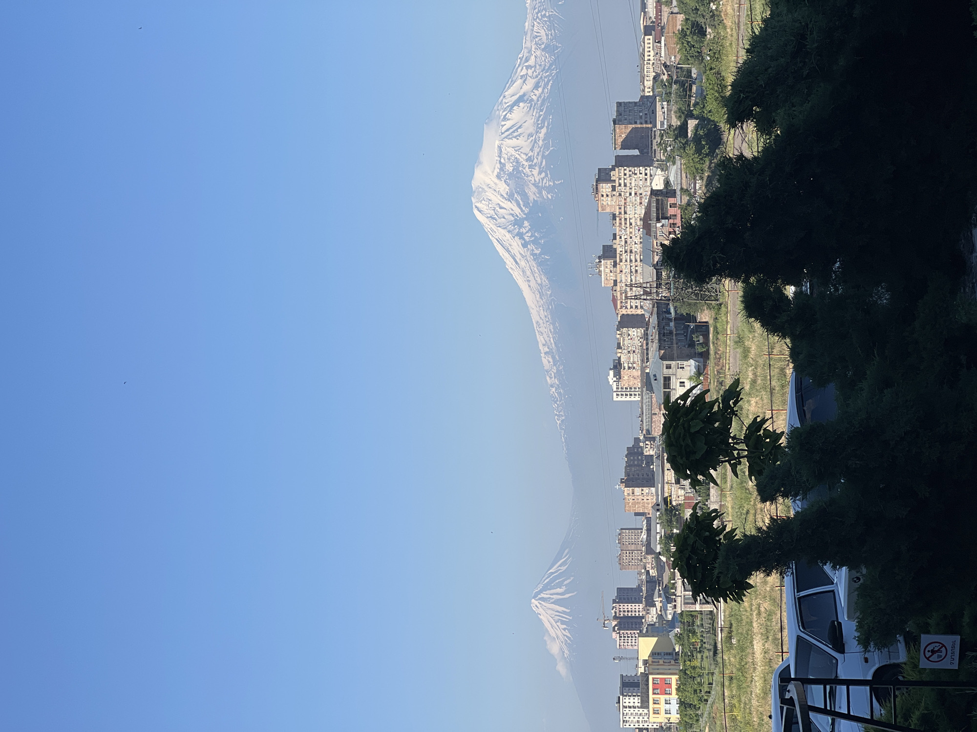 Yerevan cityscape captured with Mount Ararat peaks visible