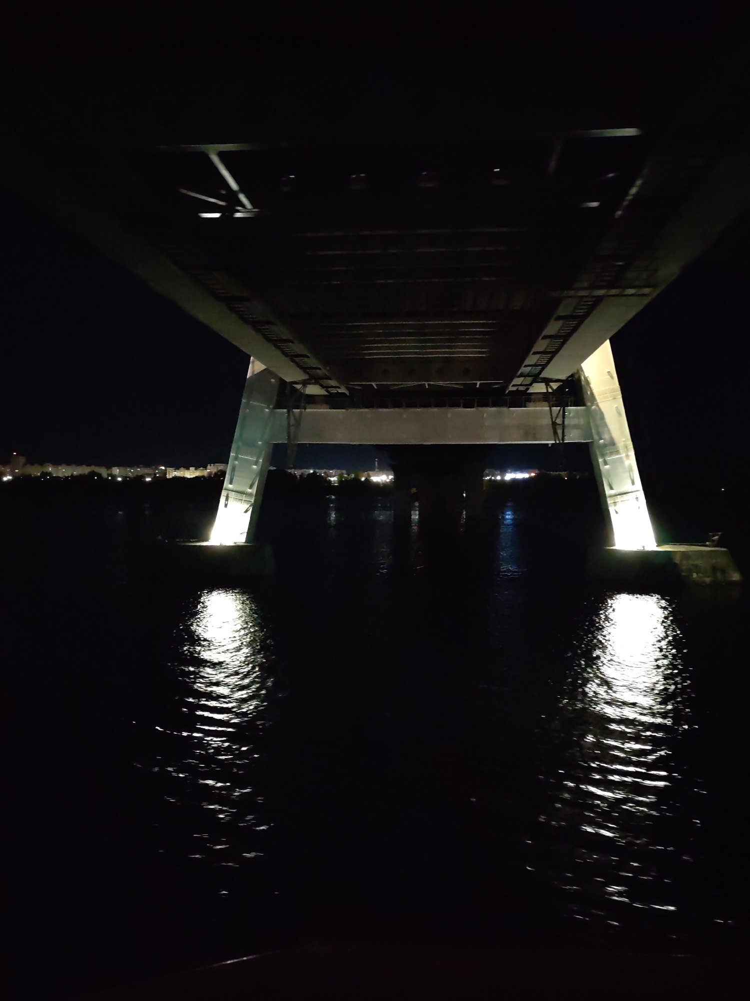 Nighttime bridge photography session captured in Cherepovets, Russia